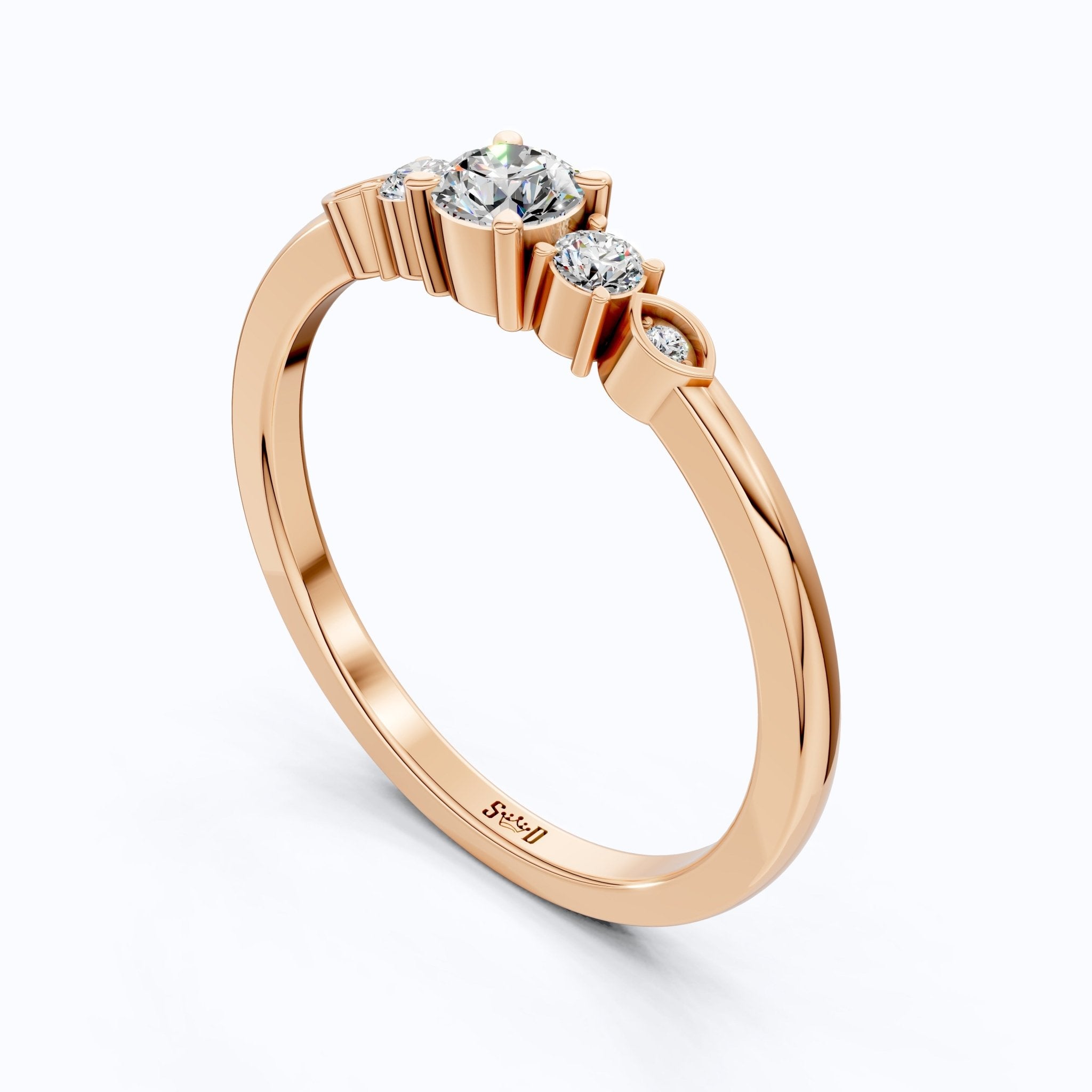 Round Trio with Eye Bezels Anniversary Ring in Lab Grown Diamond – 14k Solid Gold, Simple Engagement Ring, Anniversary Gift - Shoora Designs