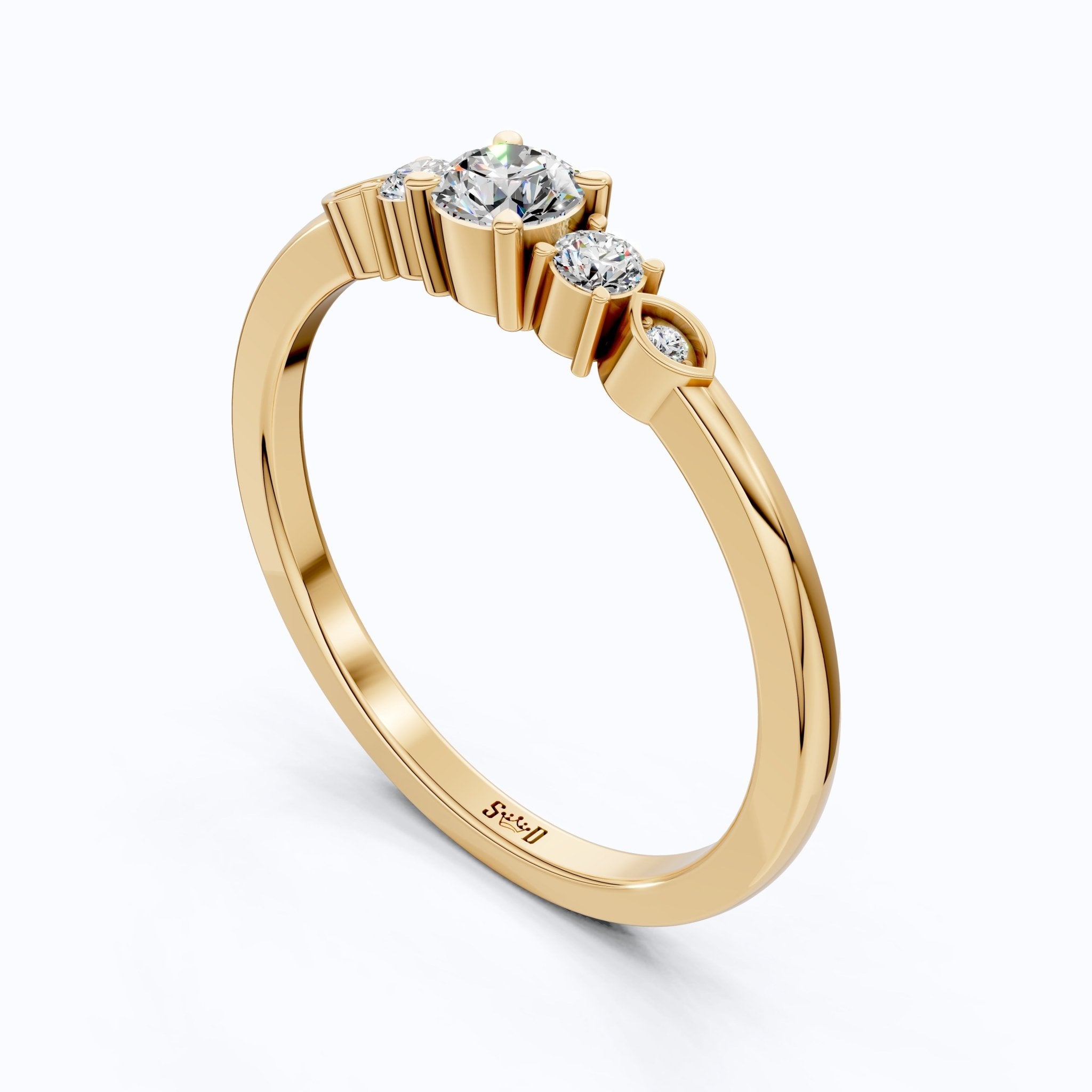 Round Trio with Eye Bezels Anniversary Ring in Lab Grown Diamond – 14k Solid Gold, Simple Engagement Ring, Anniversary Gift - Shoora Designs