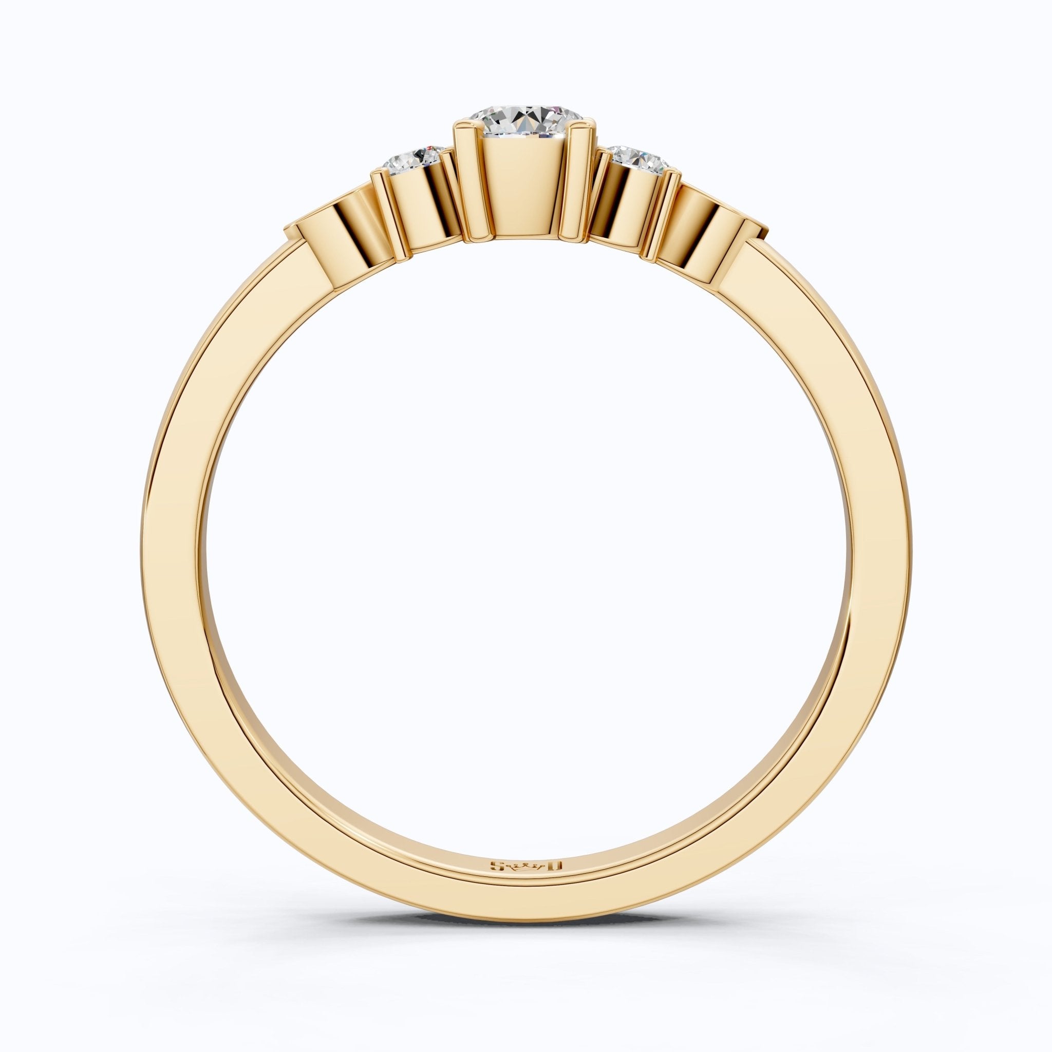 Round Trio with Eye Bezels Anniversary Ring in Lab Grown Diamond – 14k Solid Gold, Simple Engagement Ring, Anniversary Gift - Shoora Designs