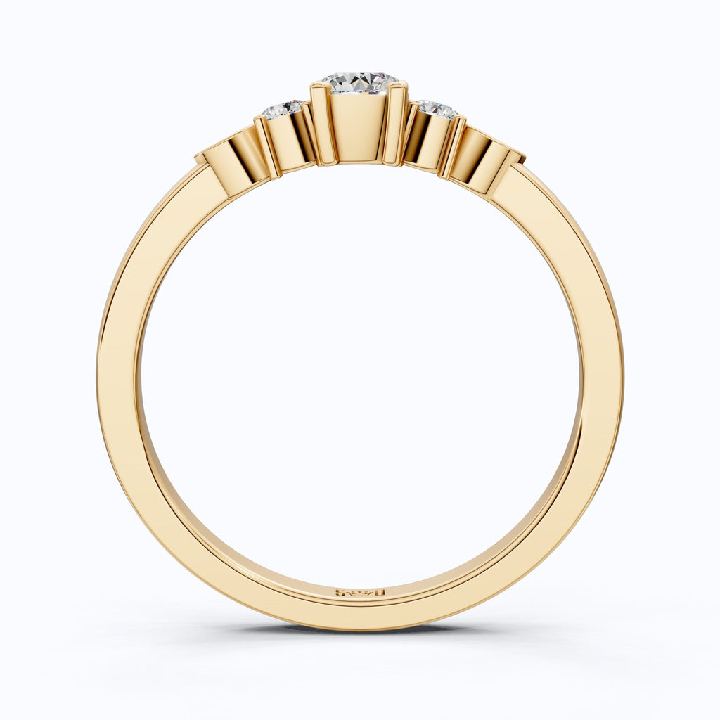 Round Trio with Eye Bezels Anniversary Ring in Lab Grown Diamond – 14k Solid Gold, Simple Engagement Ring, Anniversary Gift - Shoora Designs
