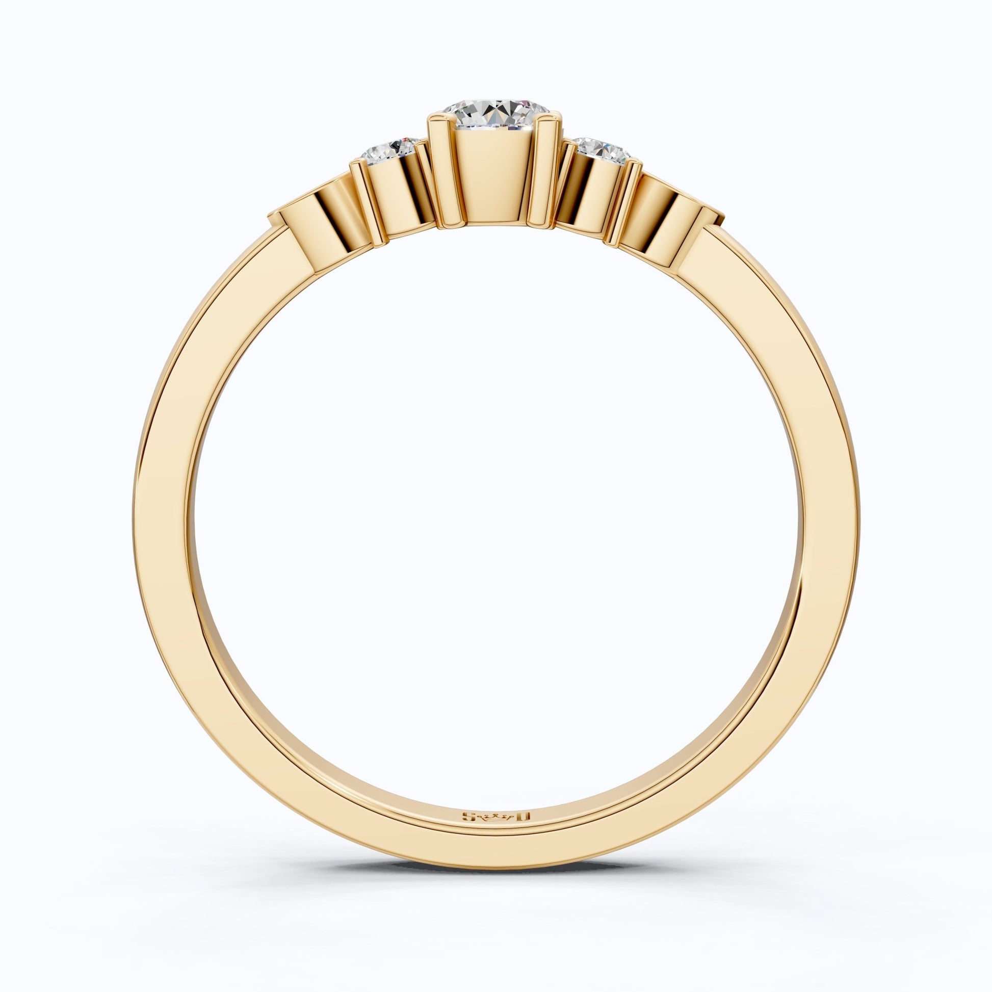 Round Trio with Eye Bezels Anniversary Ring in Lab Grown Diamond – 14k Solid Gold, Simple Engagement Ring, Anniversary Gift - Shoora Designs