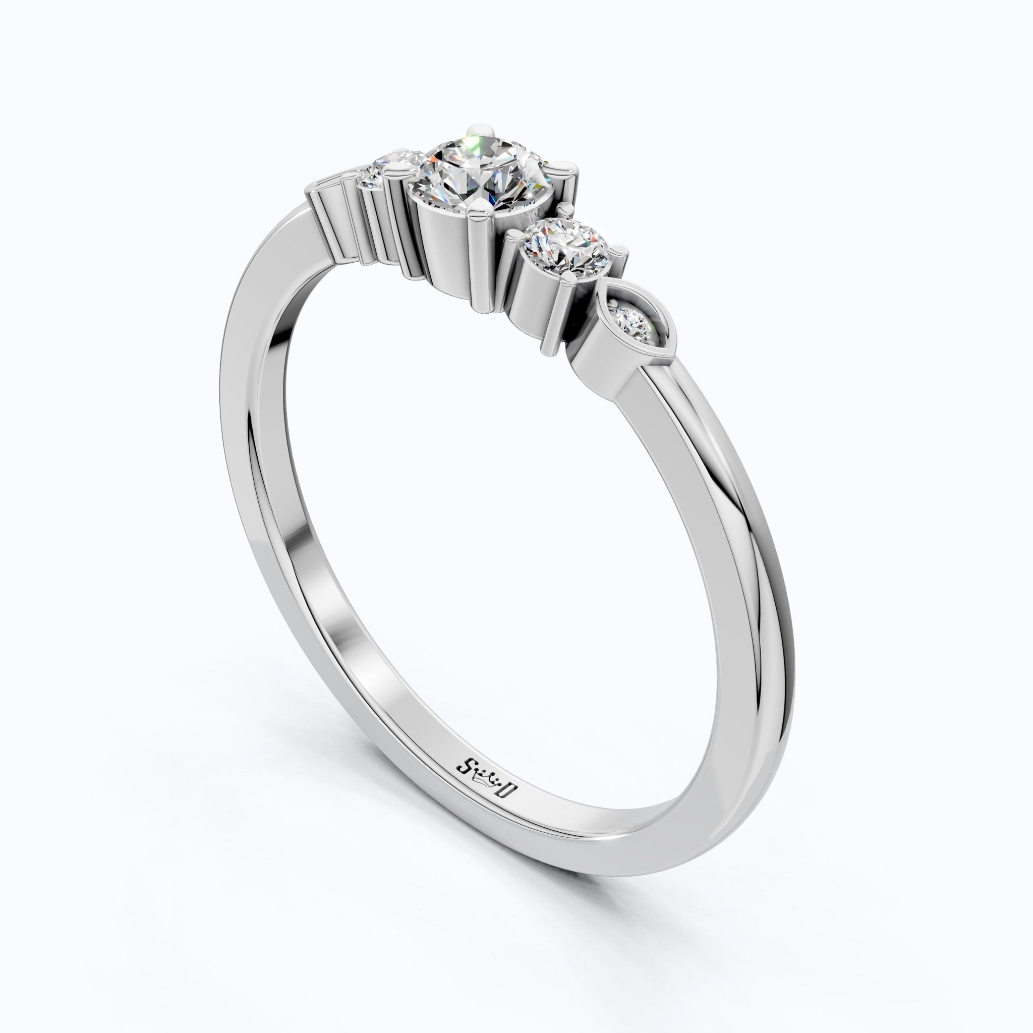 Round Trio with Eye Bezels Anniversary Ring in Lab Grown Diamond – 14k Solid Gold, Simple Engagement Ring, Anniversary Gift - Shoora Designs