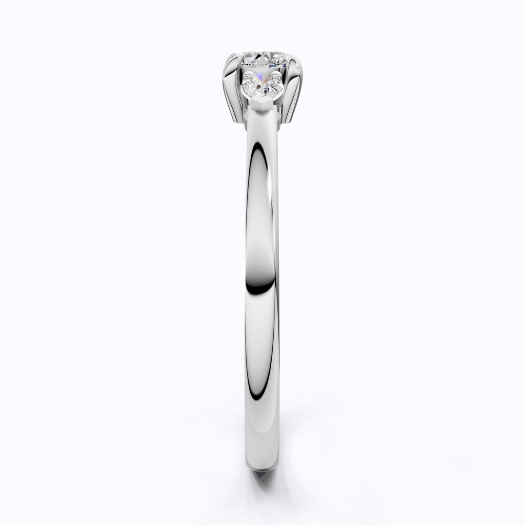 Round with Pear Side Stones Three - Stone Engagement Ring in Lab Diamond – 14k Solid Gold, Trio Wedding Ring For Women, Handmade Anniversary Gift - Shoora Designs