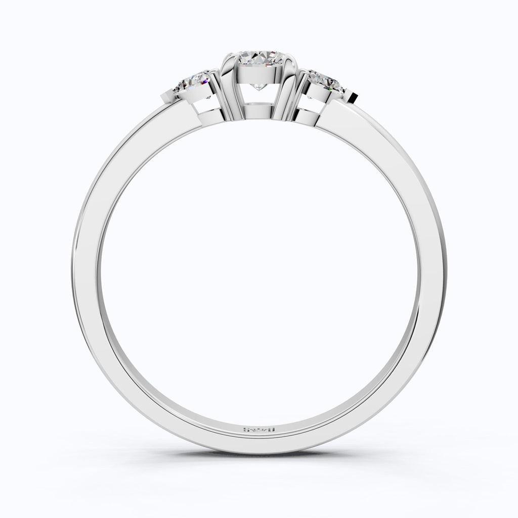 Round with Pear Side Stones Three - Stone Engagement Ring in Lab Diamond – 14k Solid Gold, Trio Wedding Ring For Women, Handmade Anniversary Gift - Shoora Designs