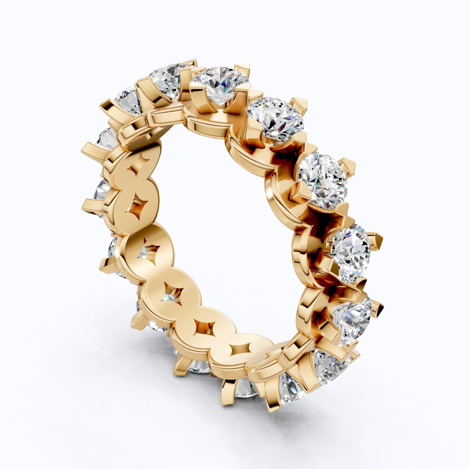 Scalloped Petal Crown Eternity Band in 14k Solid Gold, 1.50 TCW Round Cut Lab Grown Diamonds, Classic Anniversary Gift - Shoora Designs