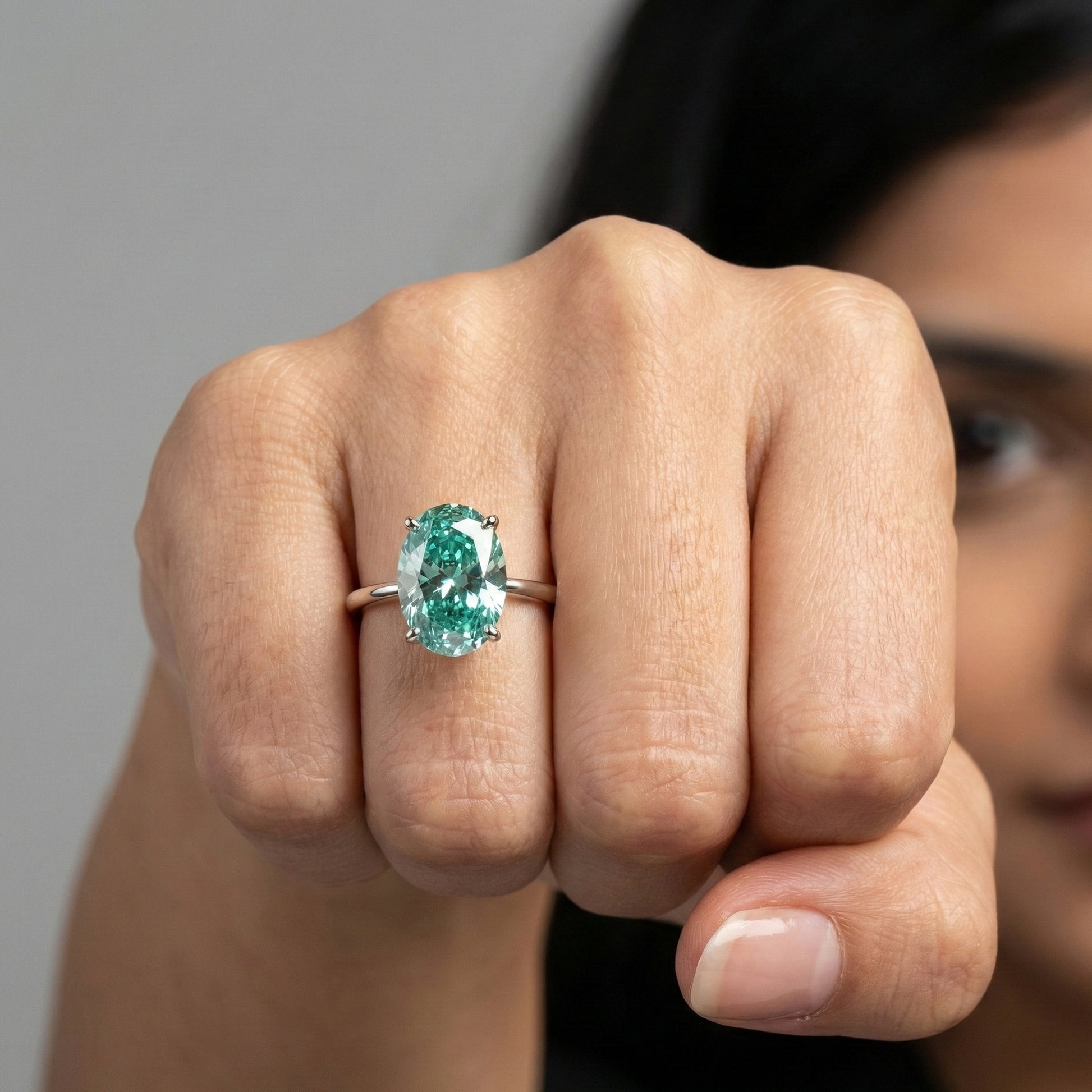 5.00 CT Oval Cut Pastel Aqua Lab Diamond Solitaire Engagement Ring in 14K Solid Gold, Anniversary Gift for Wife, Everyday Unique Jewelry, Rainbow Ring