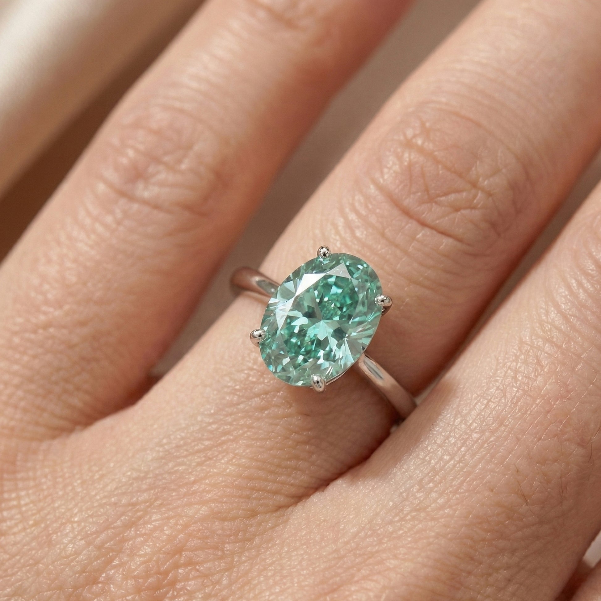 5.00 CT Oval Cut Pastel Aqua Lab Diamond Solitaire Engagement Ring in 14K Solid Gold, Anniversary Gift for Wife, Everyday Unique Jewelry, Rainbow Ring