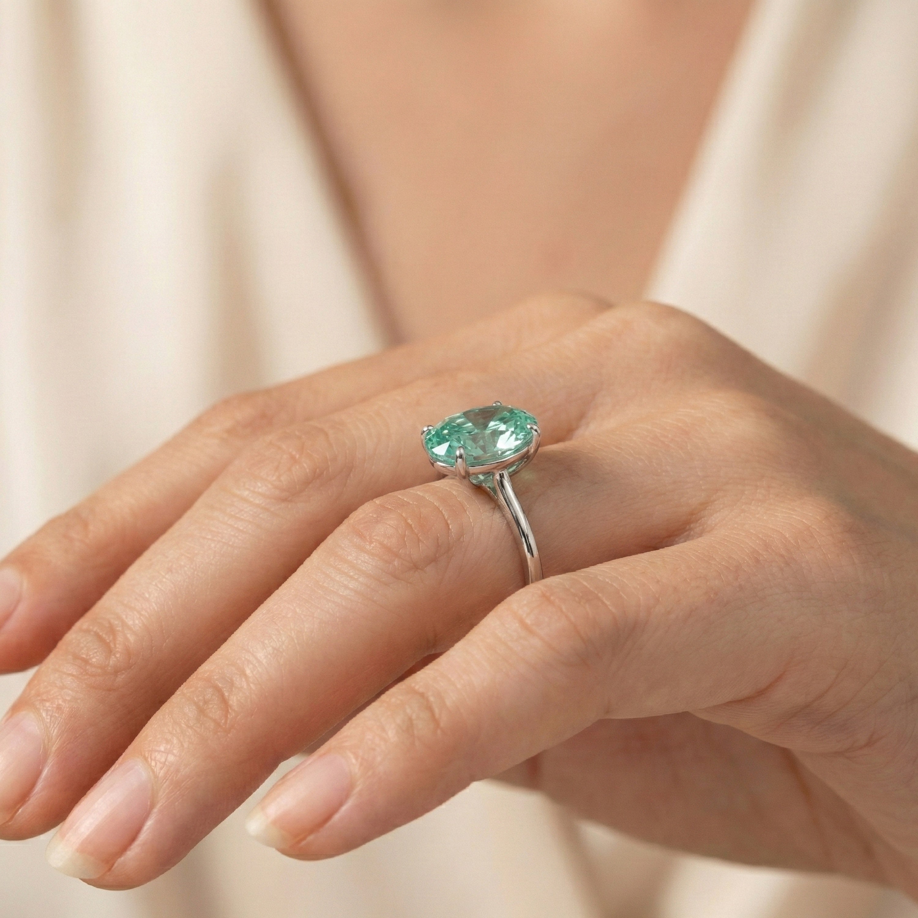 5.00 CT Oval Cut Pastel Aqua Lab Diamond Solitaire Engagement Ring in 14K Solid Gold, Anniversary Gift for Wife, Everyday Unique Jewelry, Rainbow Ring