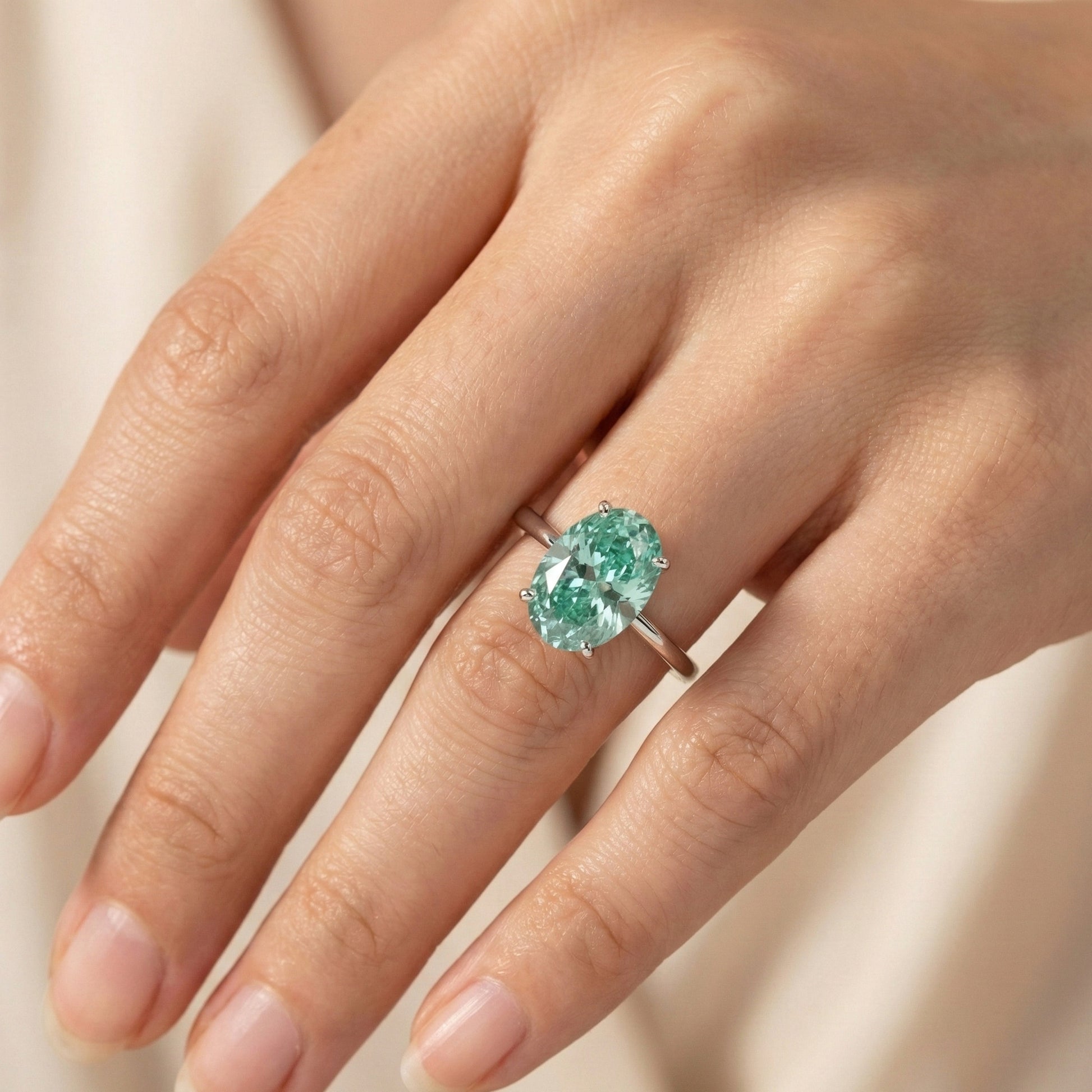 5.00 CT Oval Cut Pastel Aqua Lab Diamond Solitaire Engagement Ring in 14K Solid Gold, Anniversary Gift for Wife, Everyday Unique Jewelry, Rainbow Ring