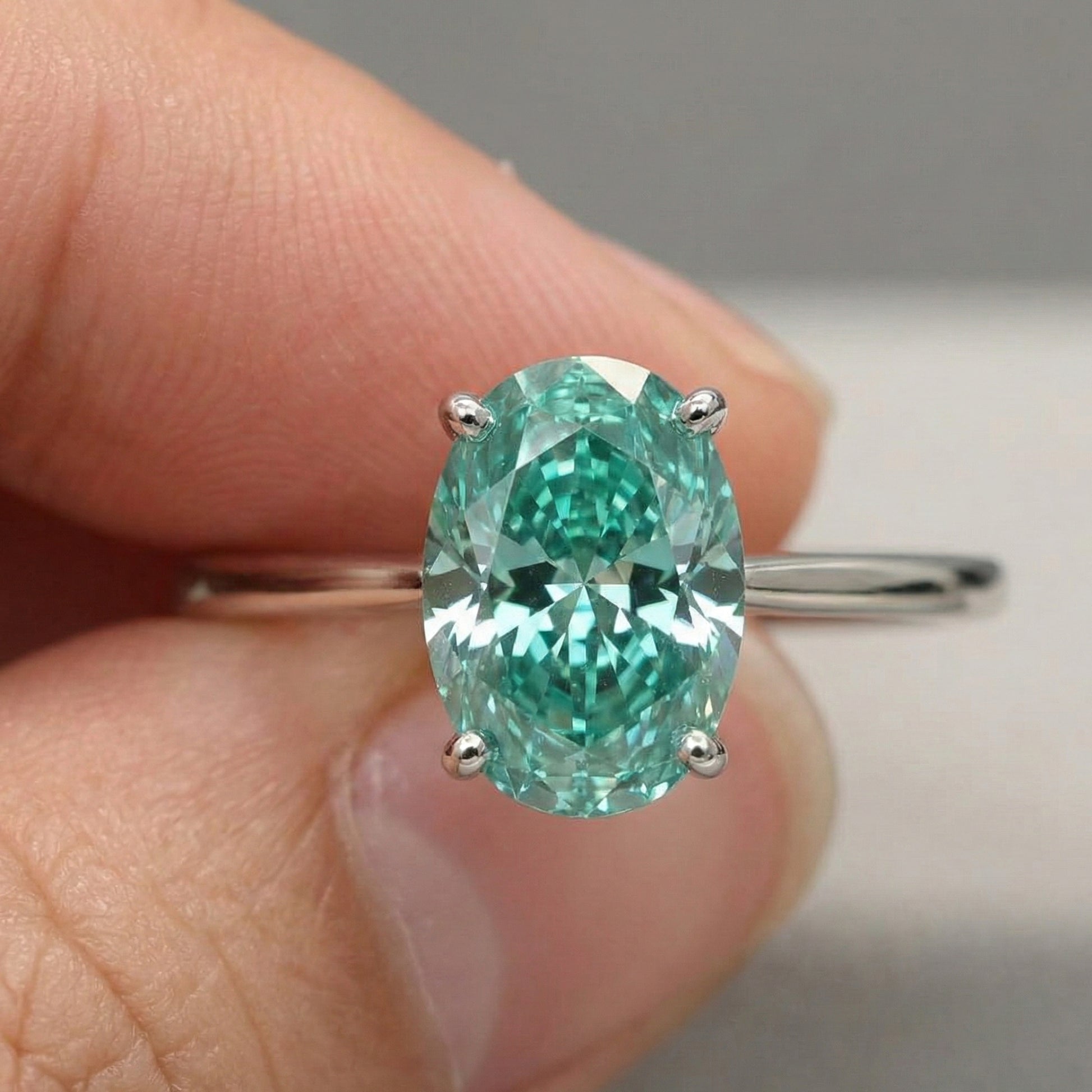 5.00 CT Oval Cut Pastel Aqua Lab Diamond Solitaire Engagement Ring in 14K Solid Gold, Anniversary Gift for Wife, Everyday Unique Jewelry, Rainbow Ring