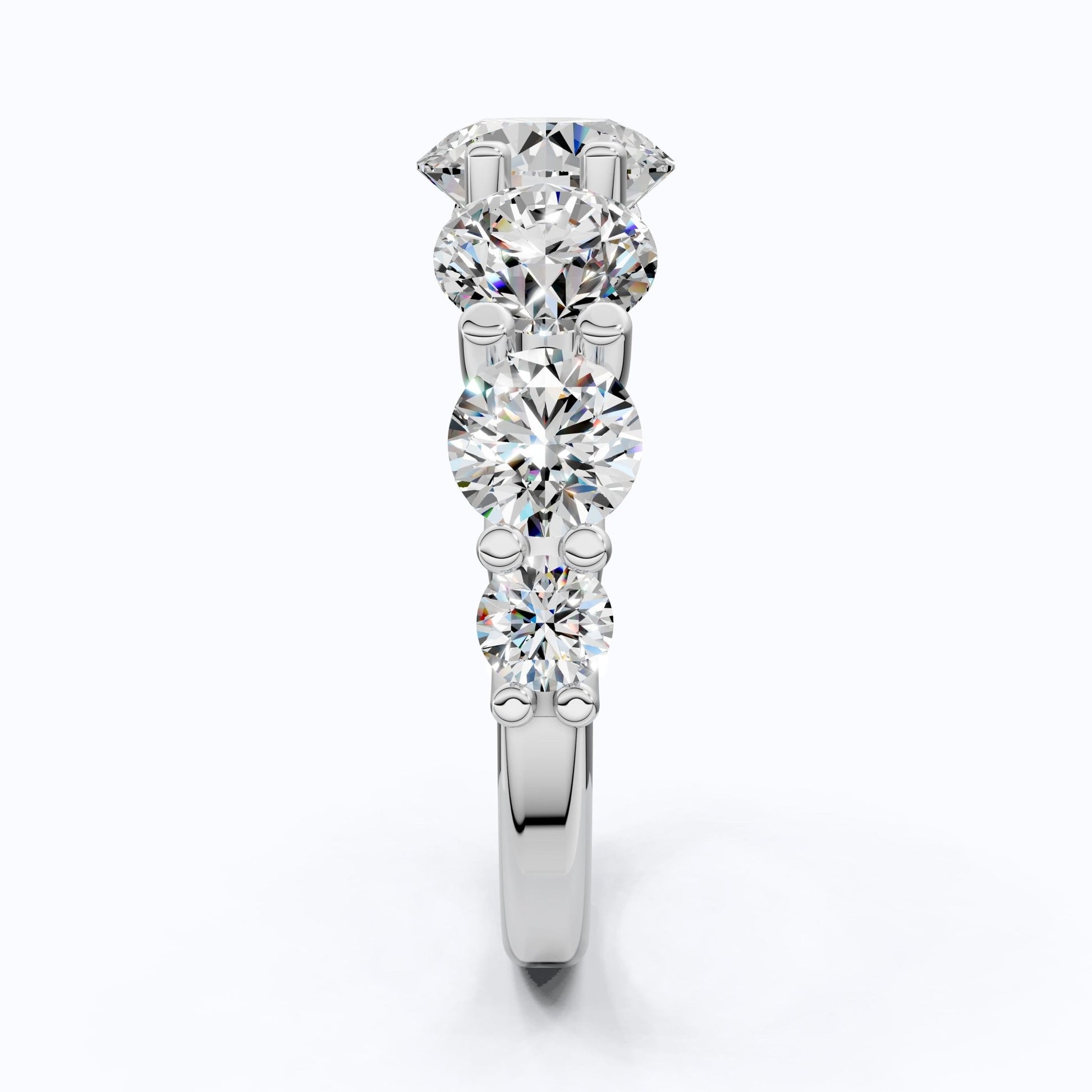 Seven Stone Graduated Prong Set Eternity Wedding Band in 14k Solid Gold, 4.61 TCW Round Cut Lab Grown Diamonds, Anniversary Gift for Wife, Everyday Wedding Band - Shoora Designs