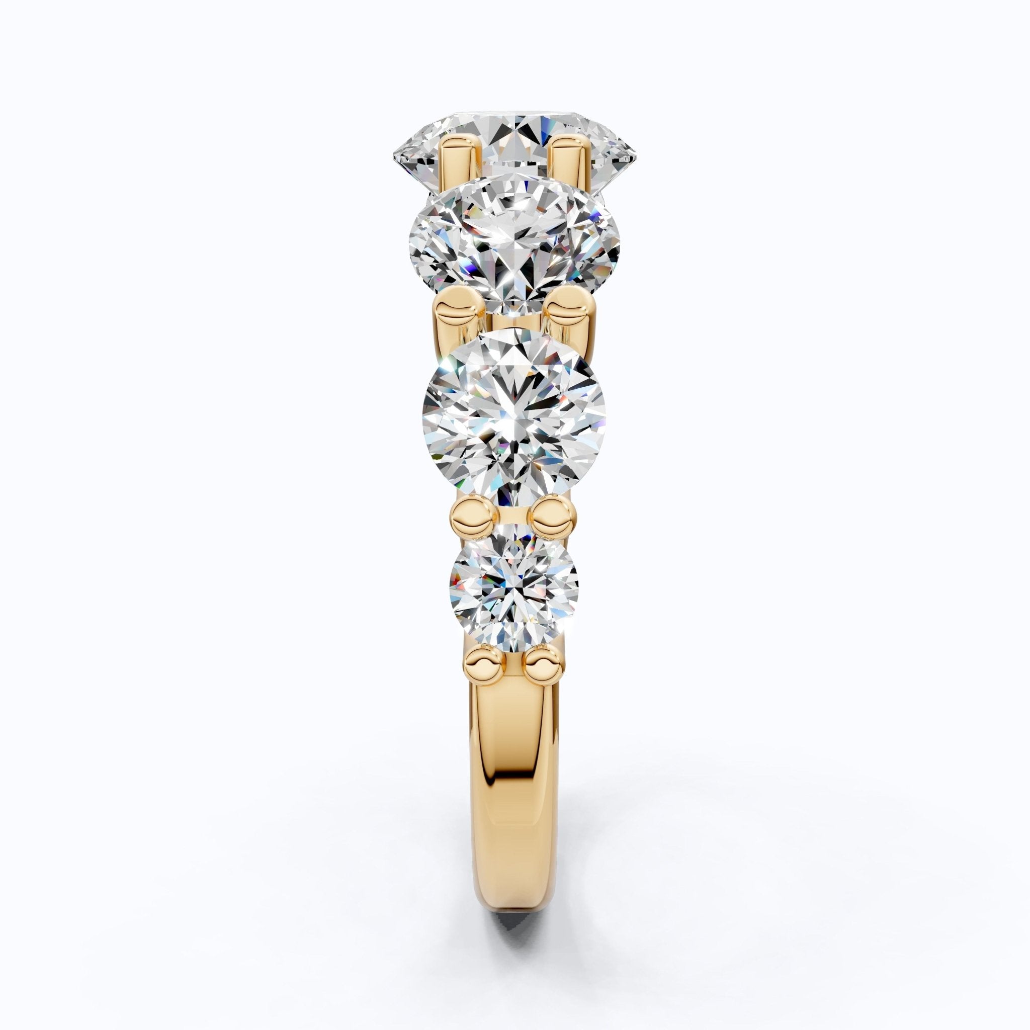 Seven Stone Graduated Prong Set Eternity Wedding Band in 14k Solid Gold, 4.61 TCW Round Cut Lab Grown Diamonds, Anniversary Gift for Wife, Everyday Wedding Band - Shoora Designs