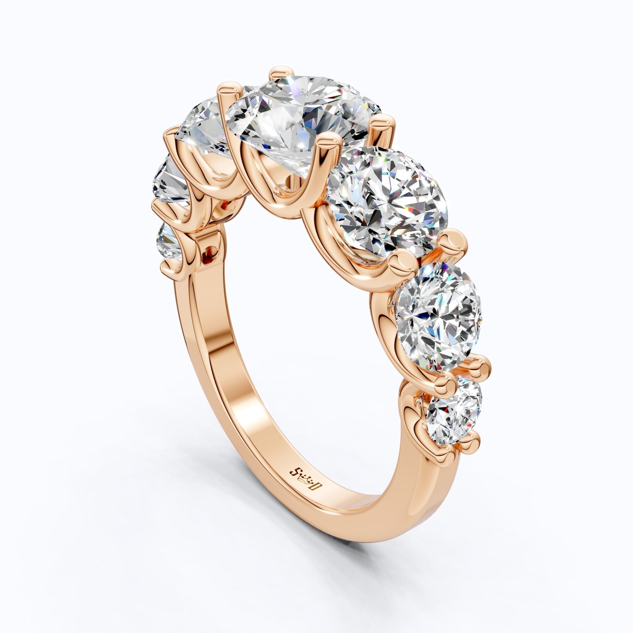 Seven Stone Graduated Prong Set Eternity Wedding Band in 14k Solid Gold, 4.61 TCW Round Cut Lab Grown Diamonds, Anniversary Gift for Wife, Everyday Wedding Band - Shoora Designs