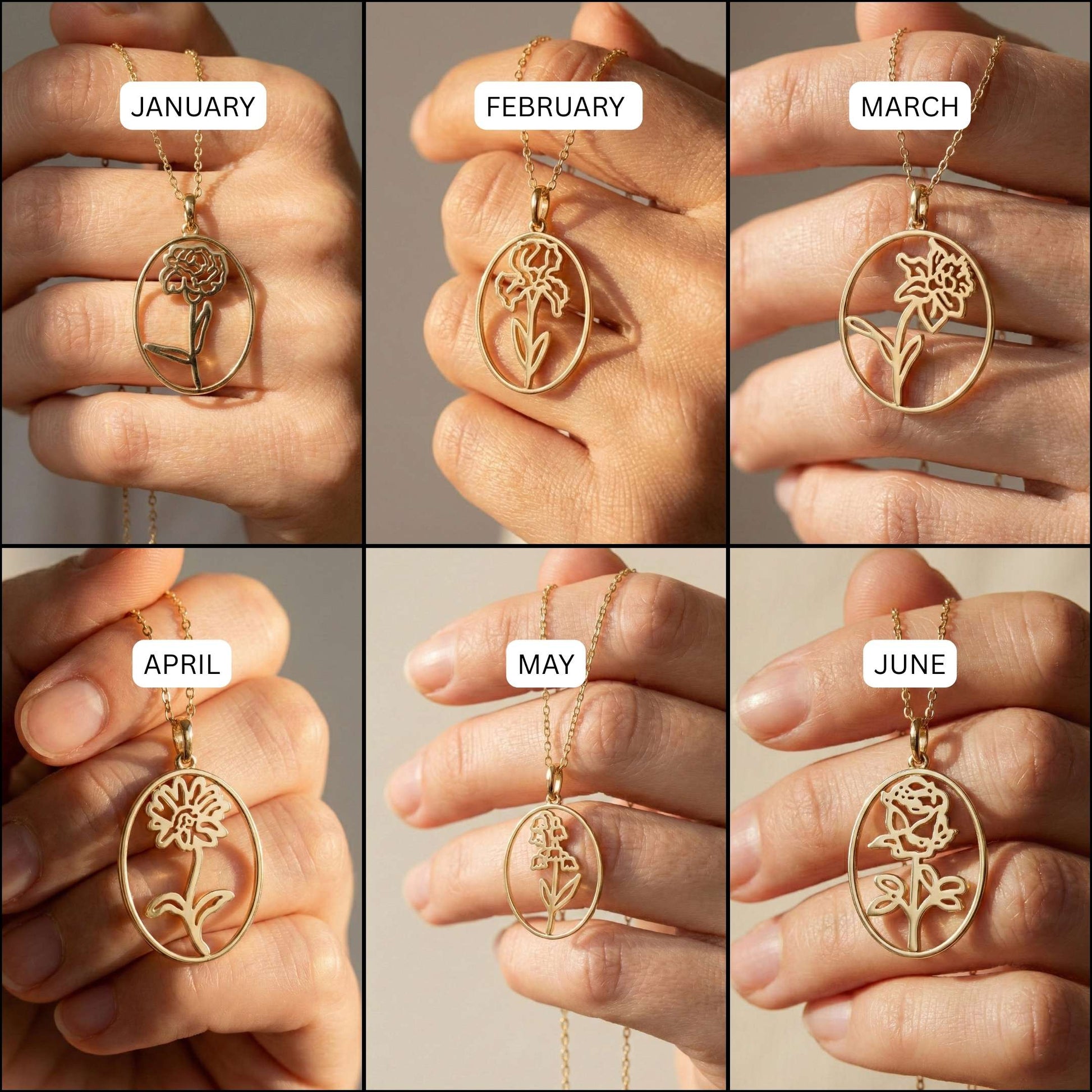 Minimalist Birth Month Flower Openwork Pendant in 14K Solid Gold or Silver, Birthday Gift for Her, Everyday Floral Jewelry