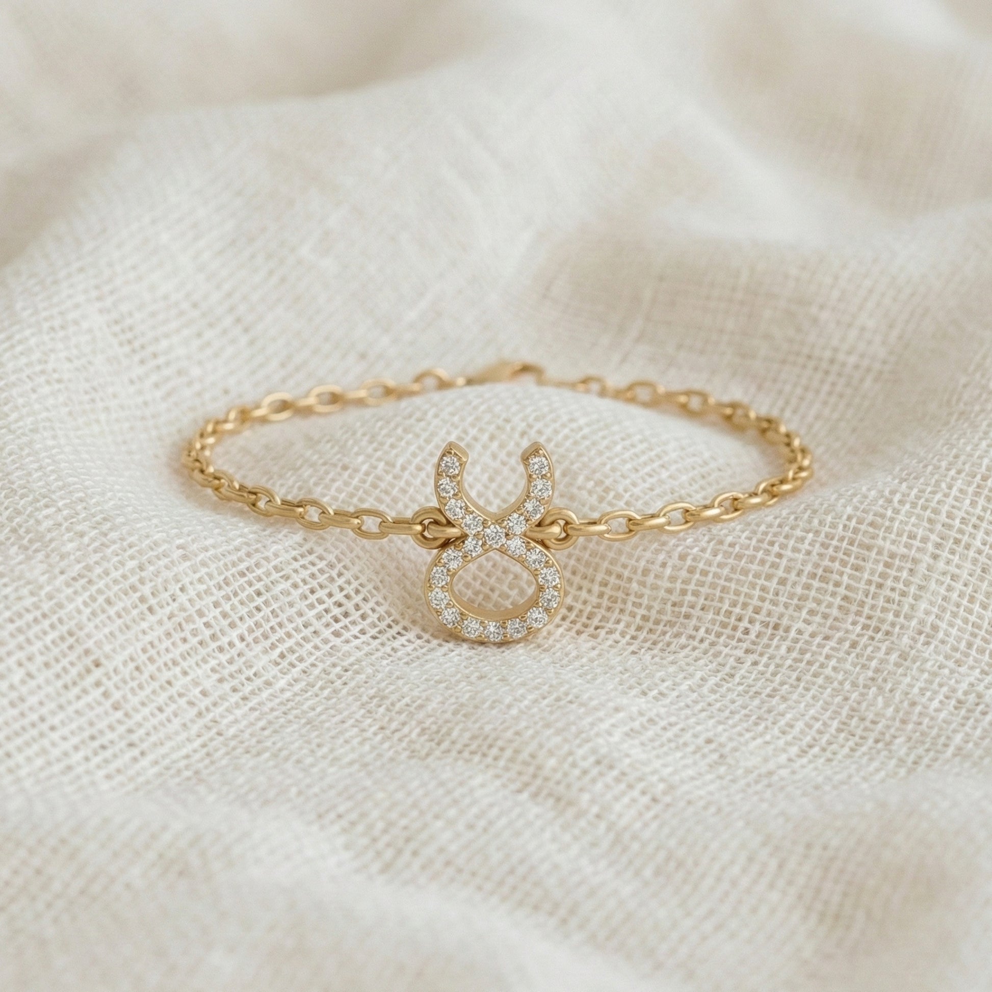 Taurus Zodiac Symbol Chain Bracelet in 14K Solid Gold, 0.22 TCW Round Cut Lab Grown Diamonds, Dainty Charm, Zodiac Gift for Her, Astrology Jewelry