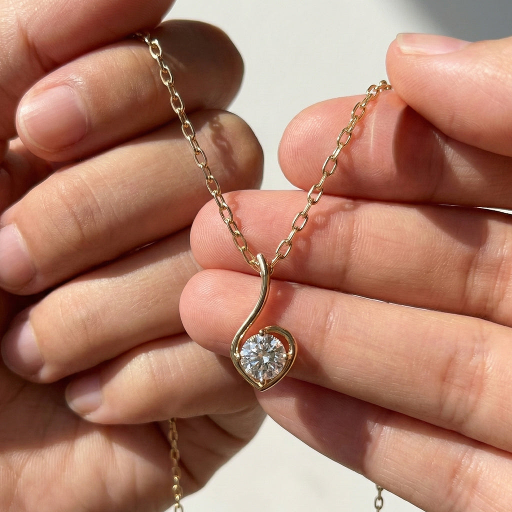 Swirl Heart Shaped Solitaire Wedding Pendant in 14k Solid Gold, 0.25 CT Round Cut Lab Grown Diamond, Gift for Her, Bridal Jewelry