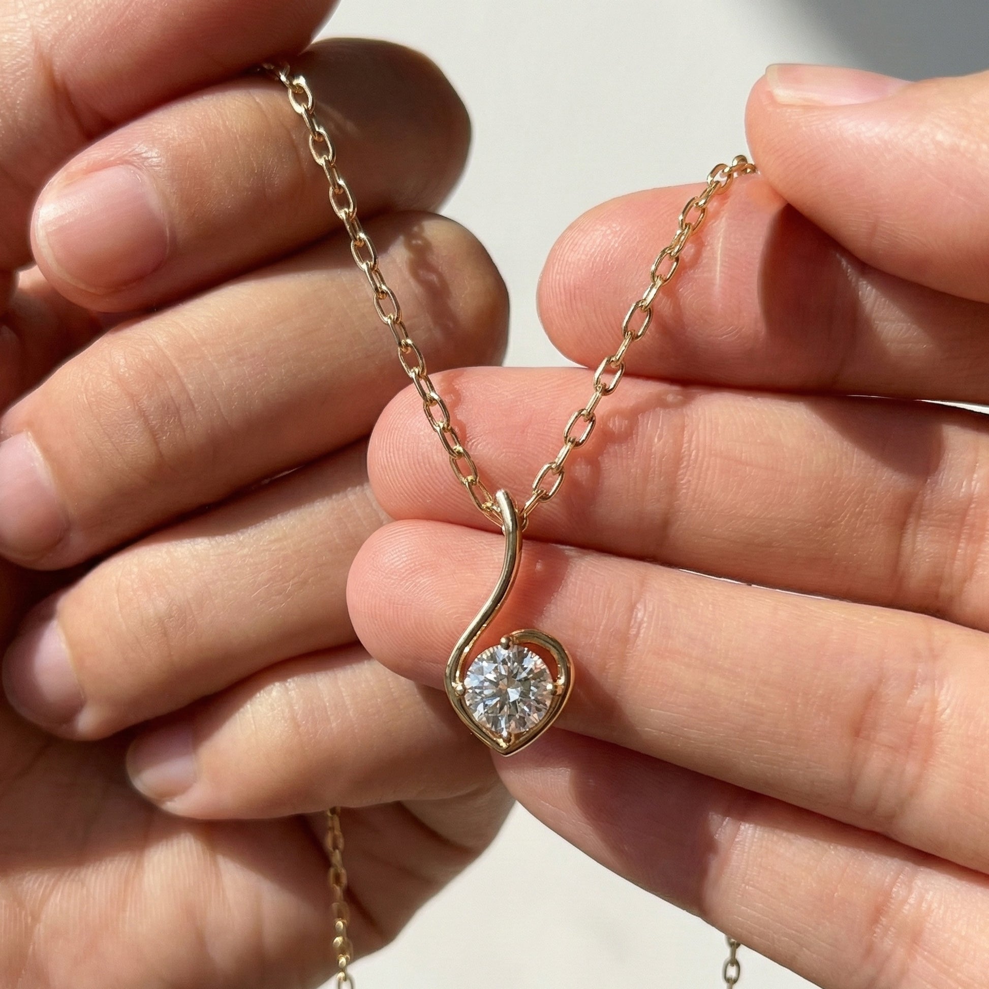 Swirl Heart Shaped Solitaire Wedding Pendant in 14k Solid Gold, 0.25 CT Round Cut Lab Grown Diamond, Gift for Her, Bridal Jewelry