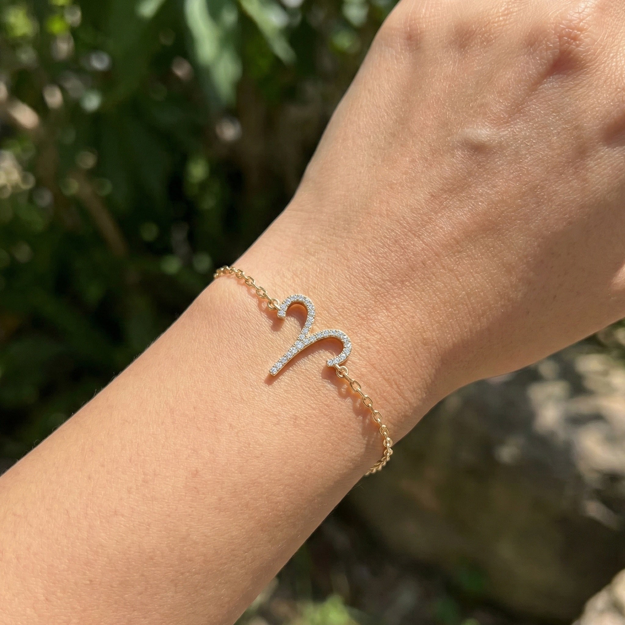 Stackable Aries Zodiac Sign Bracelet in 14k Solid Gold, 0.34 TCW Round Cut Lab Created Diamonds, Dainty Charm Bracelet, Birthday Gift for Her