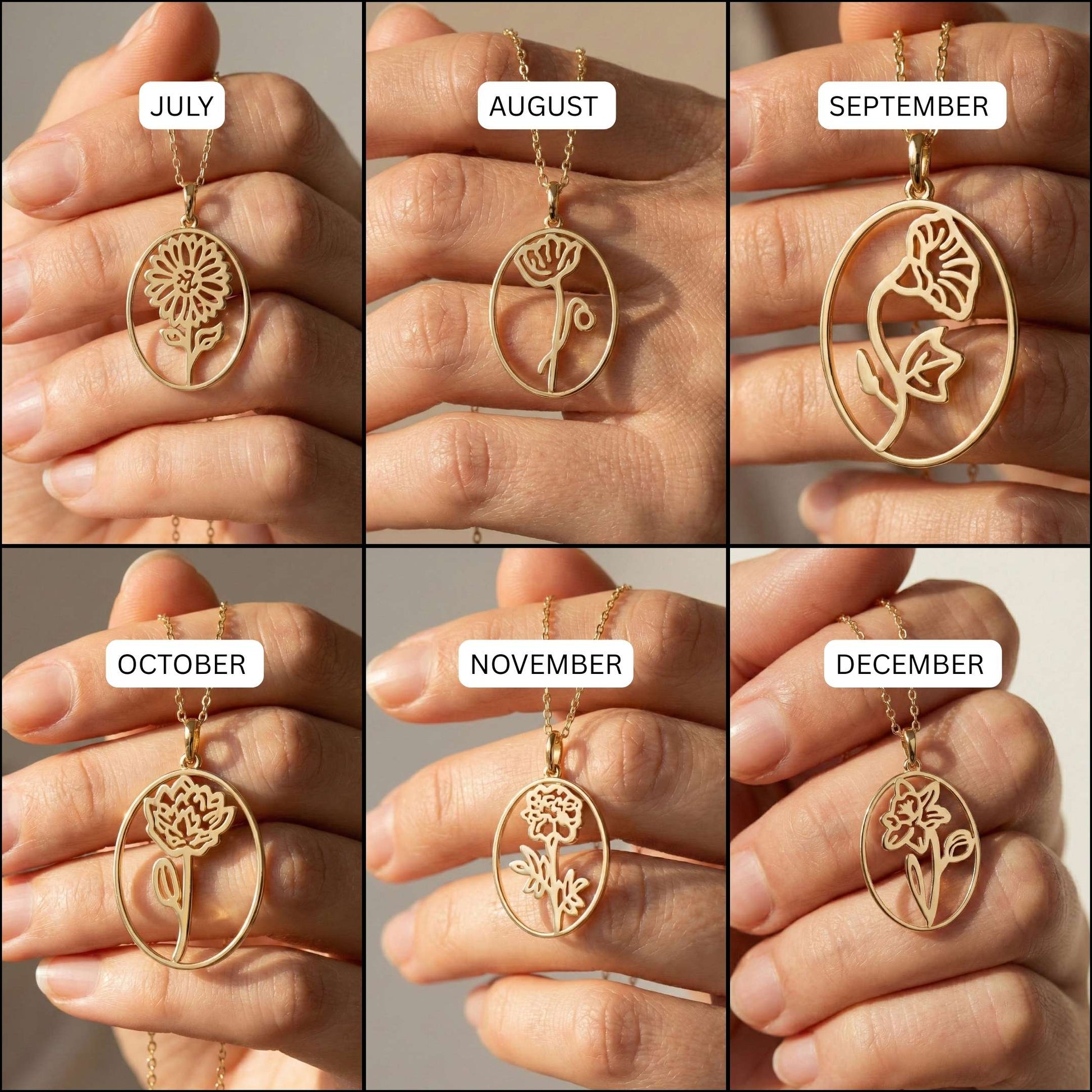 Minimalist Birth Month Flower Openwork Pendant in 14K Solid Gold or Silver, Birthday Gift for Her, Everyday Floral Jewelry