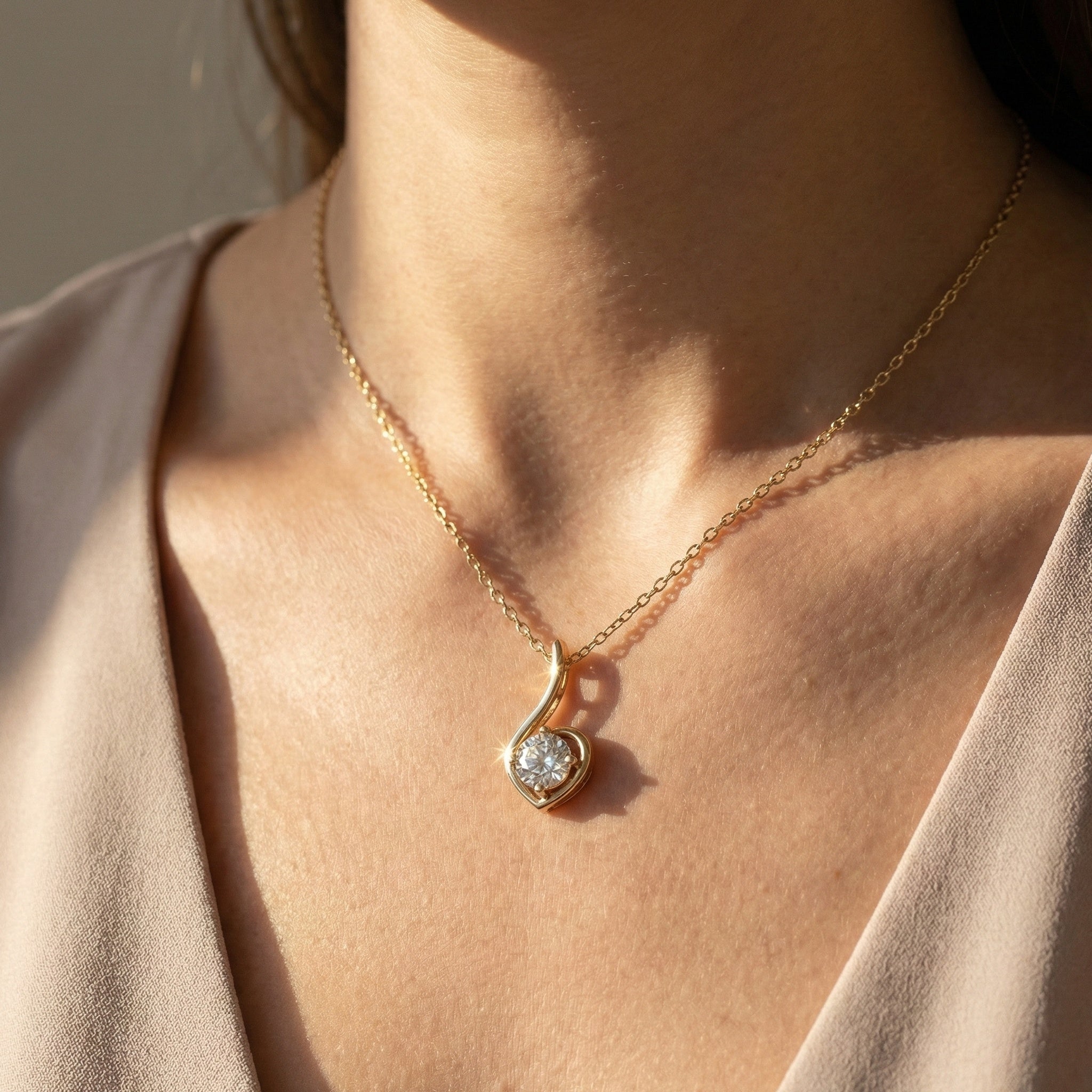 Swirl Heart Shaped Solitaire Wedding Pendant in 14k Solid Gold, 0.25 CT Round Cut Lab Grown Diamond, Gift for Her, Bridal Jewelry