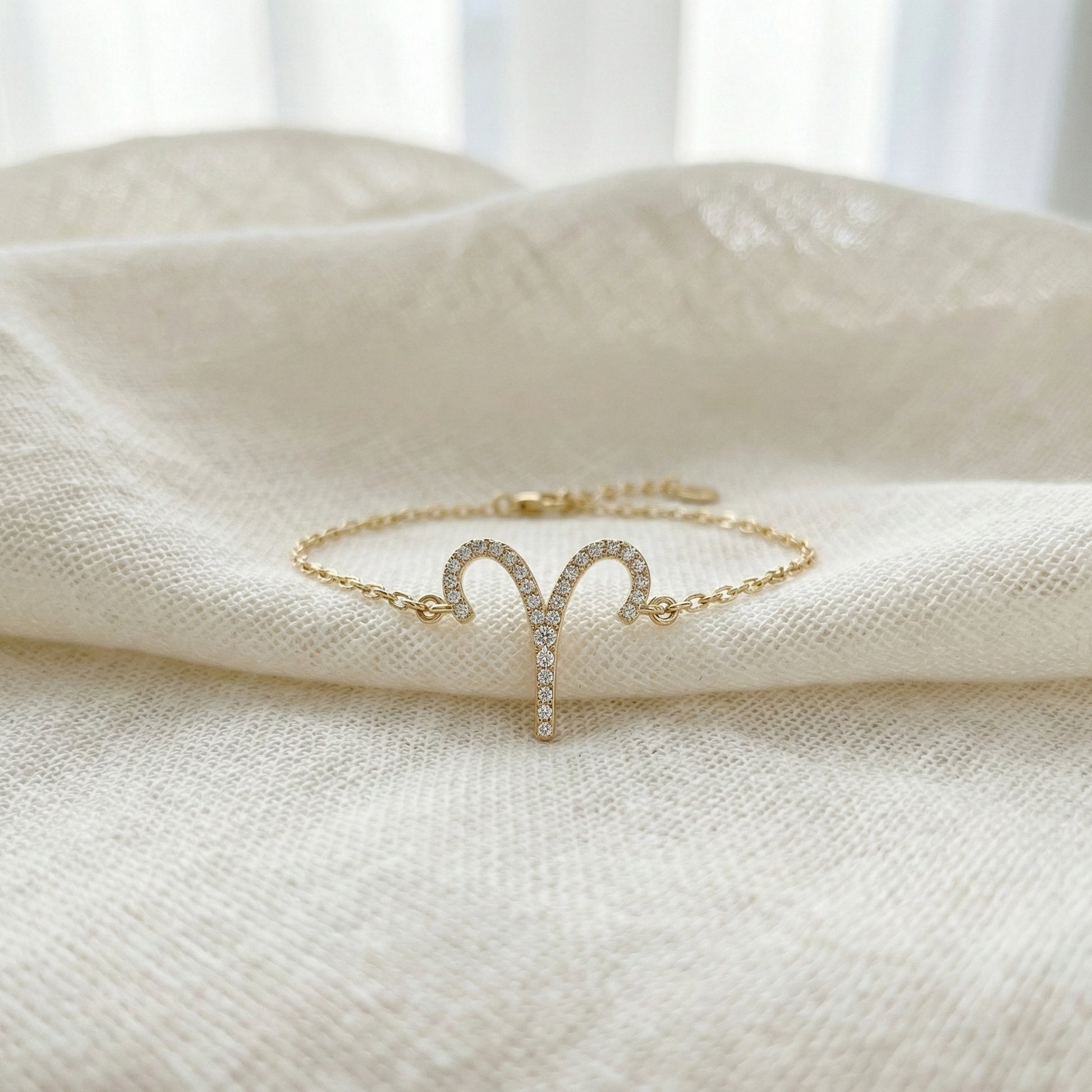 Stackable Aries Zodiac Sign Bracelet in 14k Solid Gold, 0.34 TCW Round Cut Lab Created Diamonds, Dainty Charm Bracelet, Birthday Gift for Her