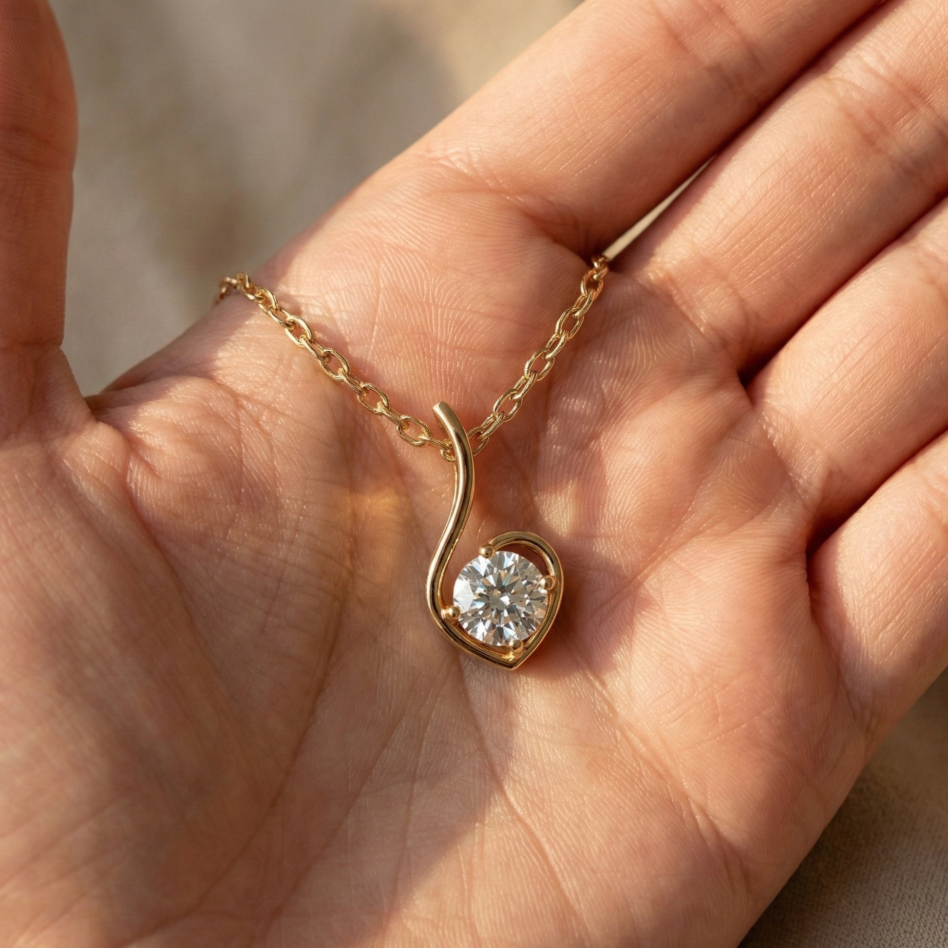 Swirl Heart Shaped Solitaire Wedding Pendant in 14k Solid Gold, 0.25 CT Round Cut Lab Grown Diamond, Gift for Her, Bridal Jewelry