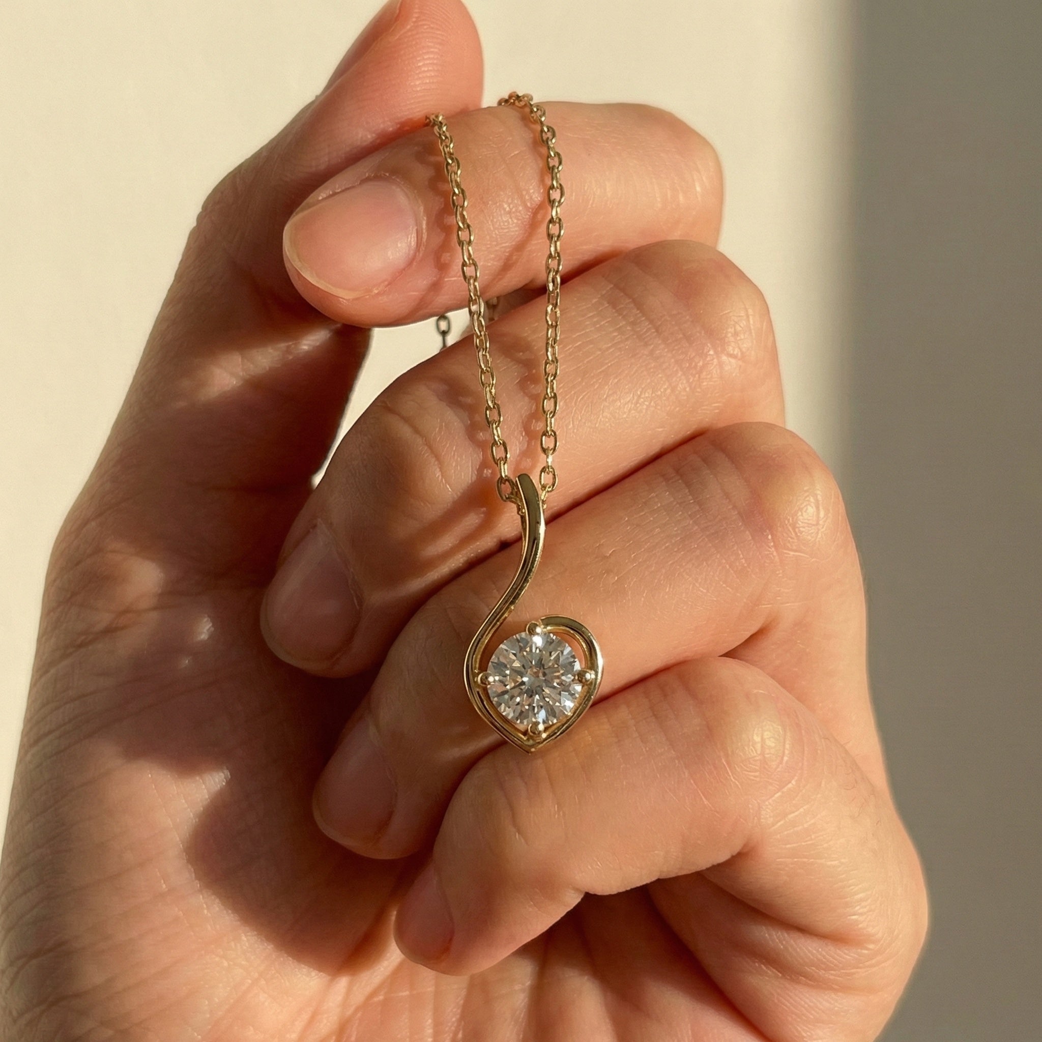 Swirl Heart Shaped Solitaire Wedding Pendant in 14k Solid Gold, 0.25 CT Round Cut Lab Grown Diamond, Gift for Her, Bridal Jewelry