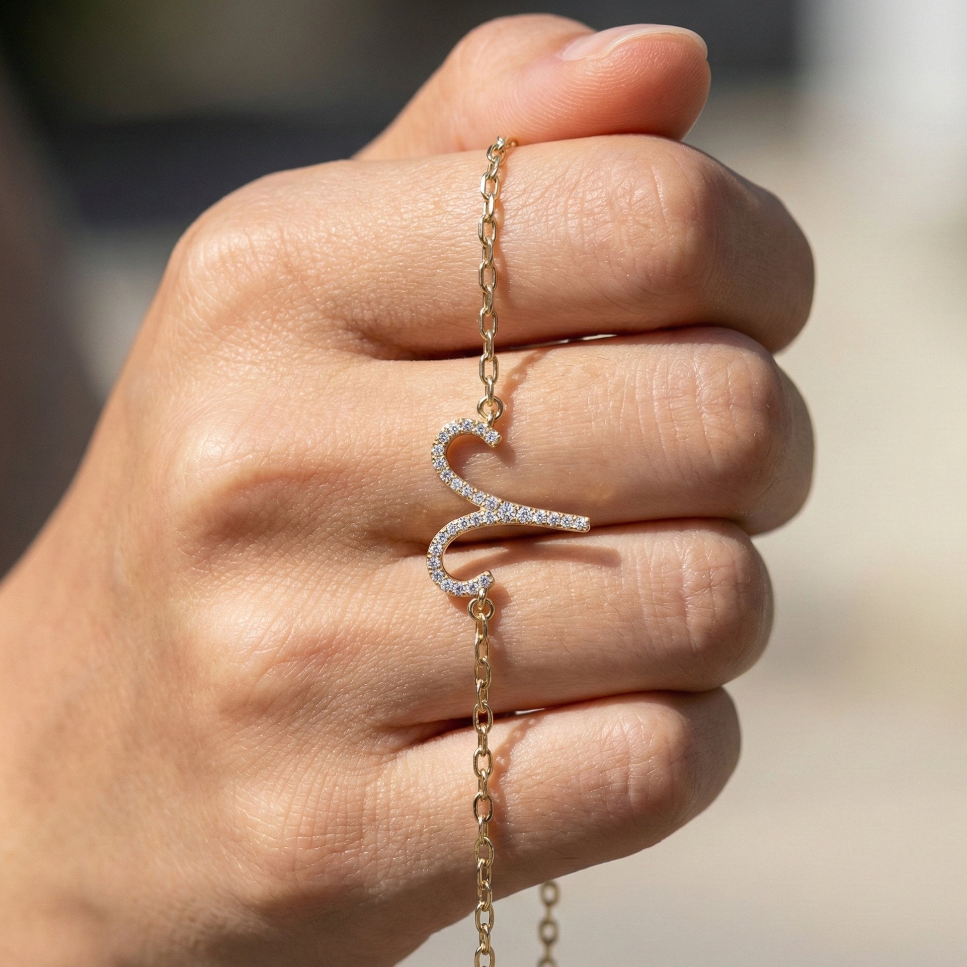 Stackable Aries Zodiac Sign Bracelet in 14k Solid Gold, 0.34 TCW Round Cut Lab Created Diamonds, Dainty Charm Bracelet, Birthday Gift for Her