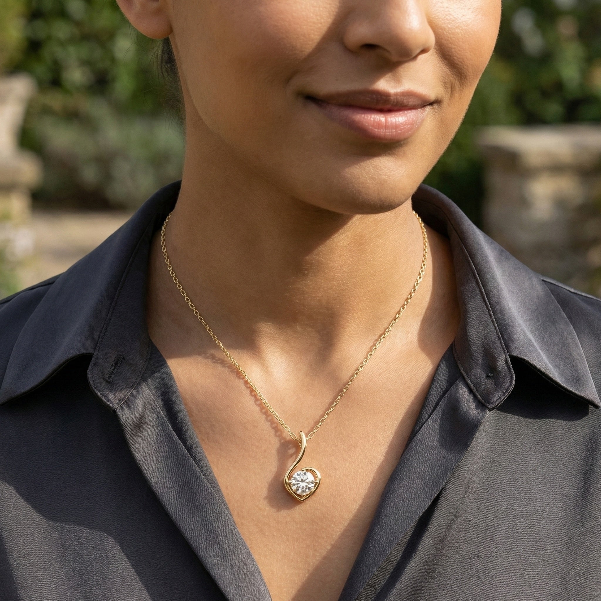 Swirl Heart Shaped Solitaire Wedding Pendant in 14k Solid Gold, 0.25 CT Round Cut Lab Grown Diamond, Gift for Her, Bridal Jewelry