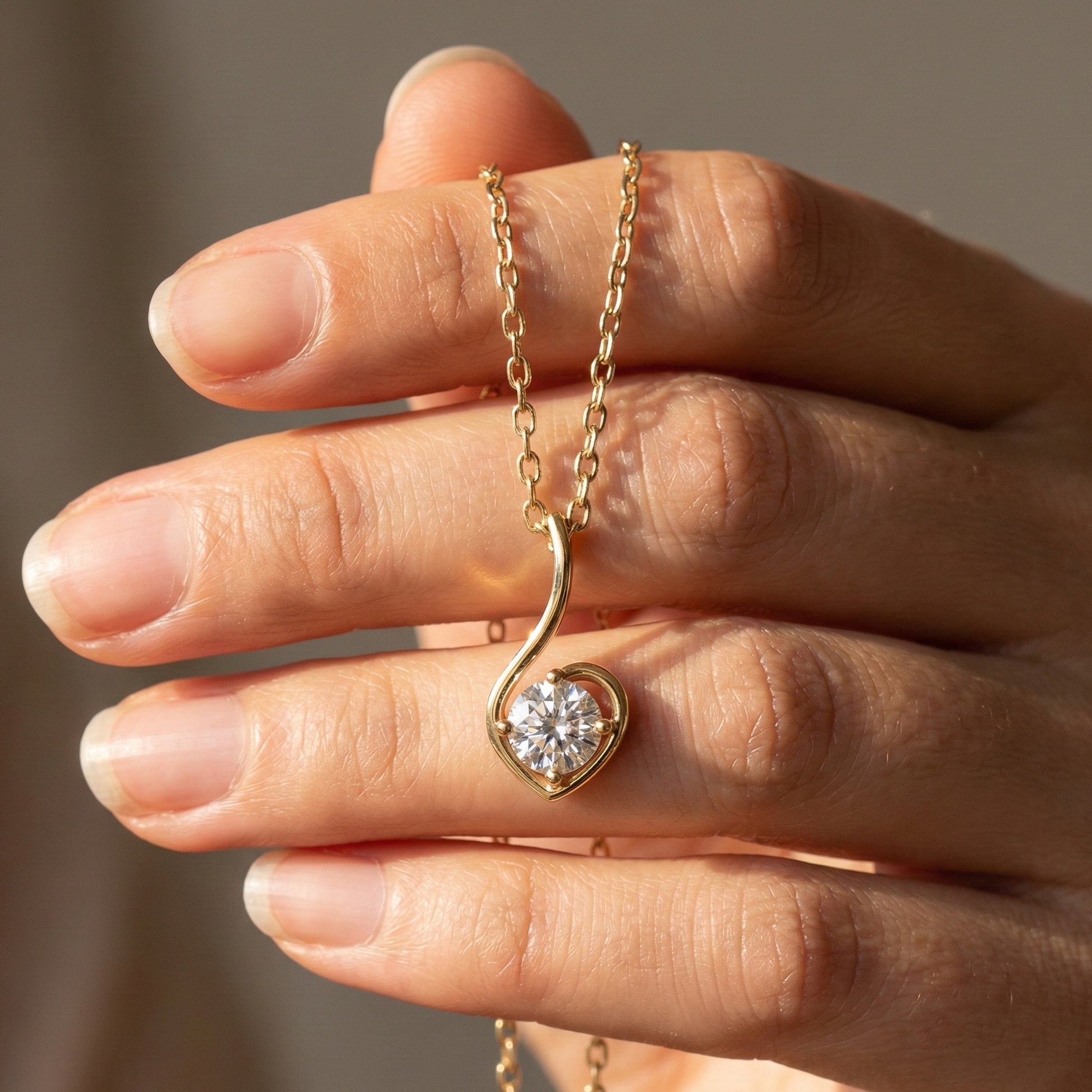 Swirl Heart Shaped Solitaire Wedding Pendant in 14k Solid Gold, 0.25 CT Round Cut Lab Grown Diamond, Gift for Her, Bridal Jewelry