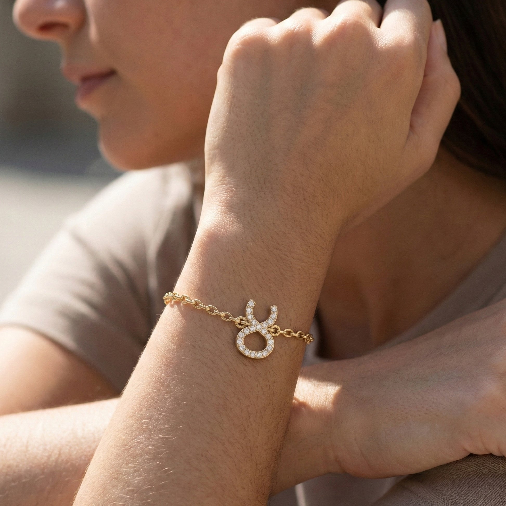 Taurus Zodiac Symbol Chain Bracelet in 14K Solid Gold, 0.22 TCW Round Cut Lab Grown Diamonds, Dainty Charm, Zodiac Gift for Her, Astrology Jewelry