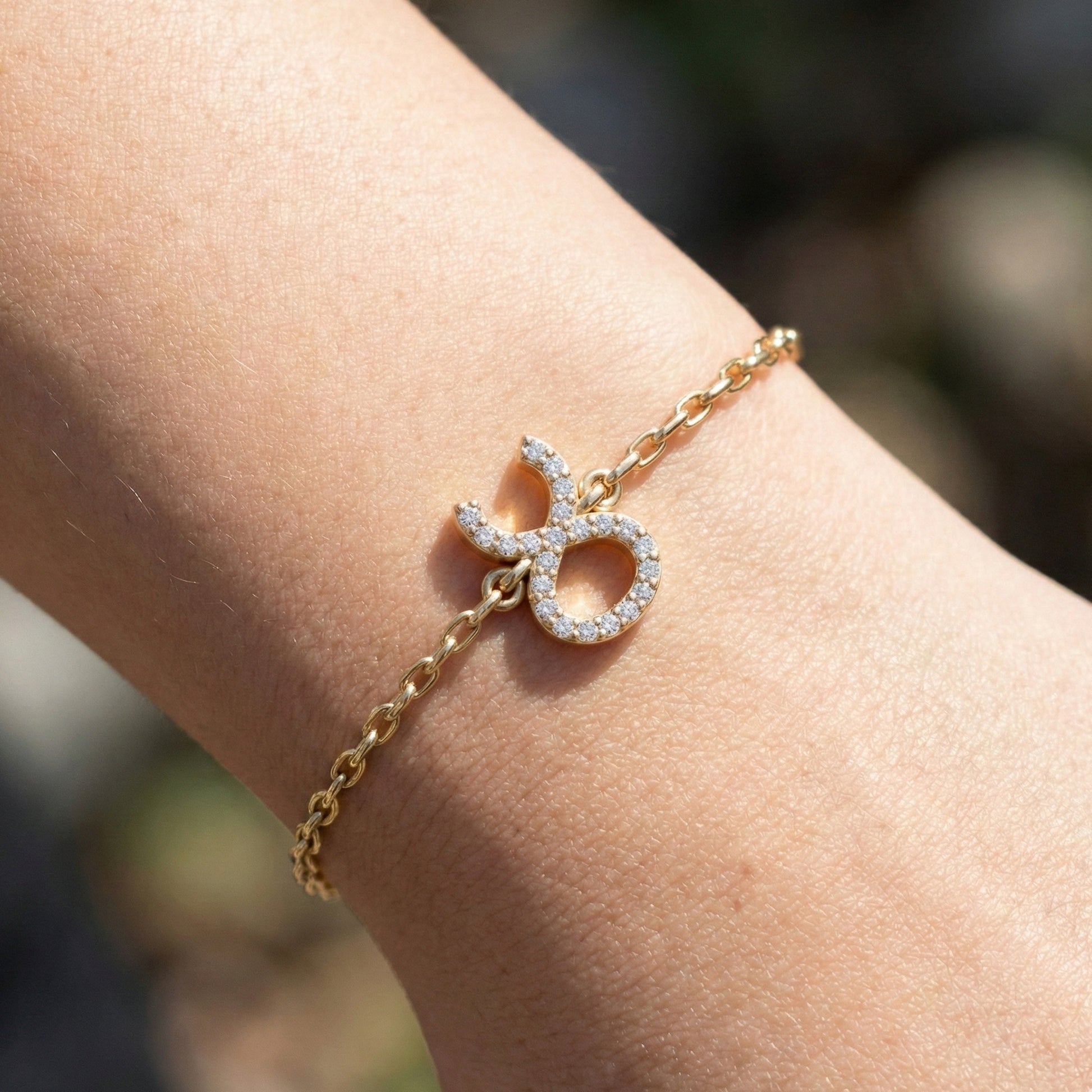 Taurus Zodiac Symbol Chain Bracelet in 14K Solid Gold, 0.22 TCW Round Cut Lab Grown Diamonds, Dainty Charm, Zodiac Gift for Her, Astrology Jewelry