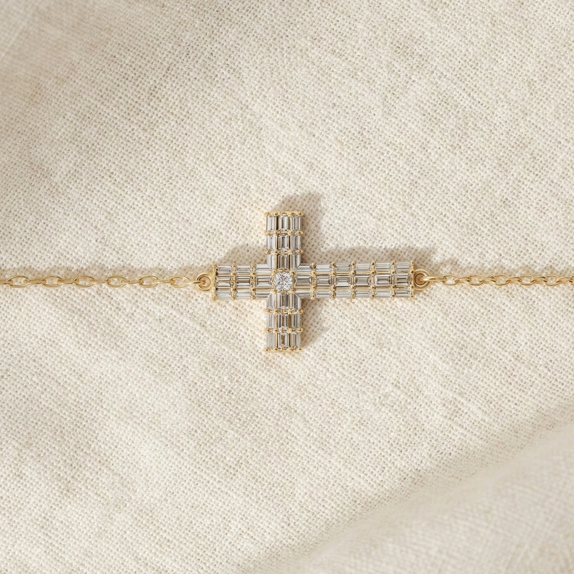 Sparkling Baguette Cluster Cross Bracelet in 14K Solid Gold, 1.80 TCW Baguette Cut Lab Created Diamonds, Stacking Bracelet, Bridal Jewelry, Wedding Gift for Her