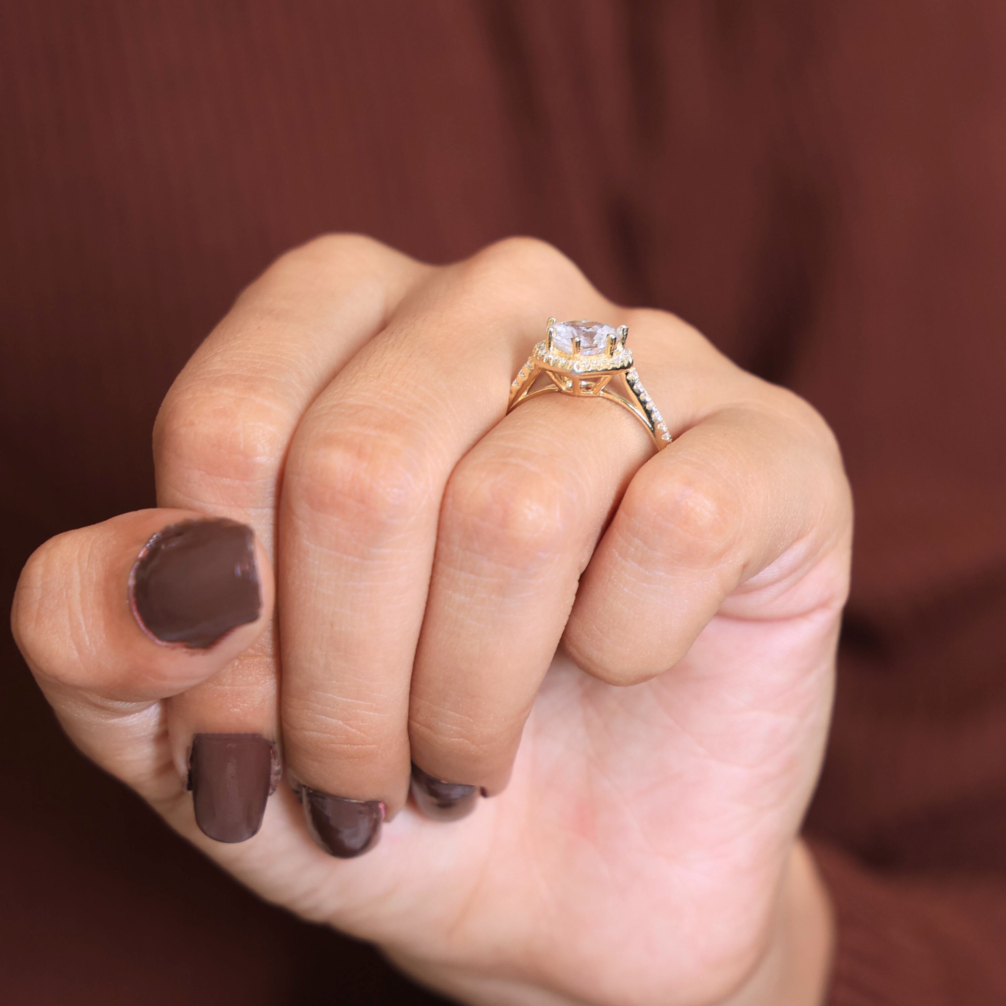 Classic Heart Halo Cathedral Pavé Band Engagement Ring in Lab Grown Diamond – 14k Solid Gold, Everyday Ring For Bridal