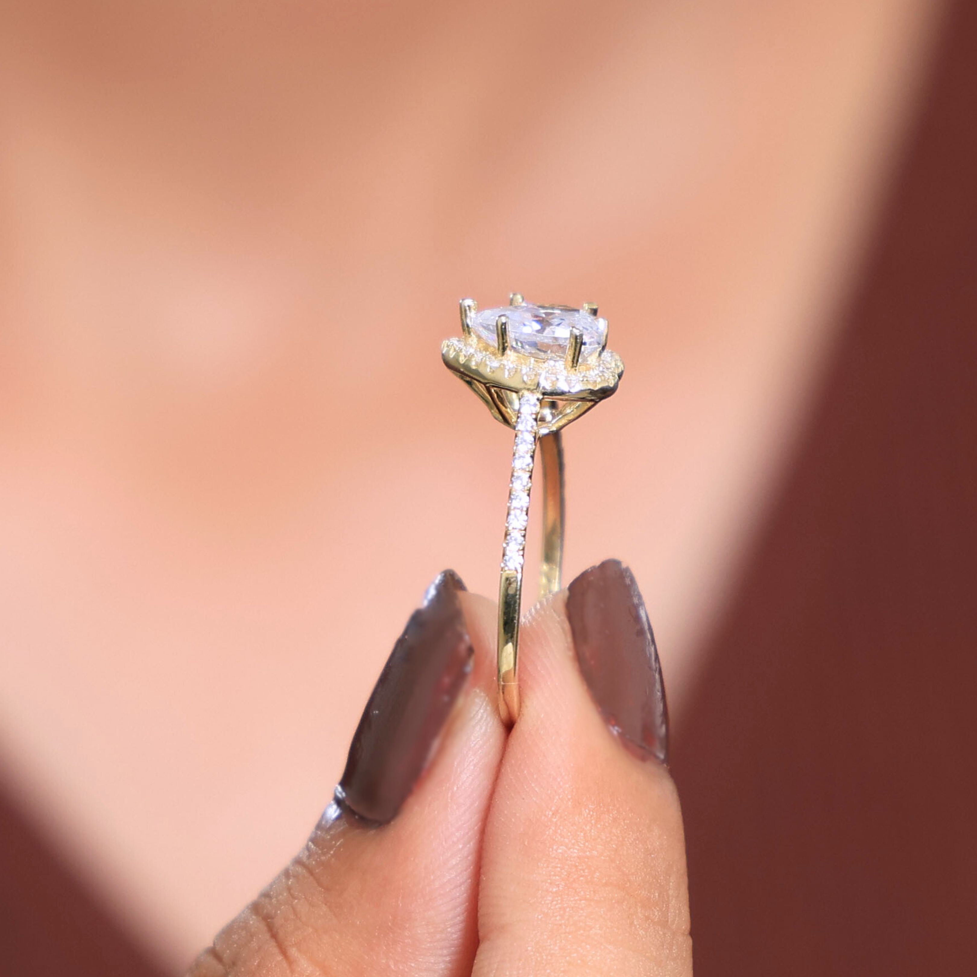 Classic Heart Halo Cathedral Pavé Band Engagement Ring in Lab Grown Diamond – 14k Solid Gold, Everyday Ring For Bridal