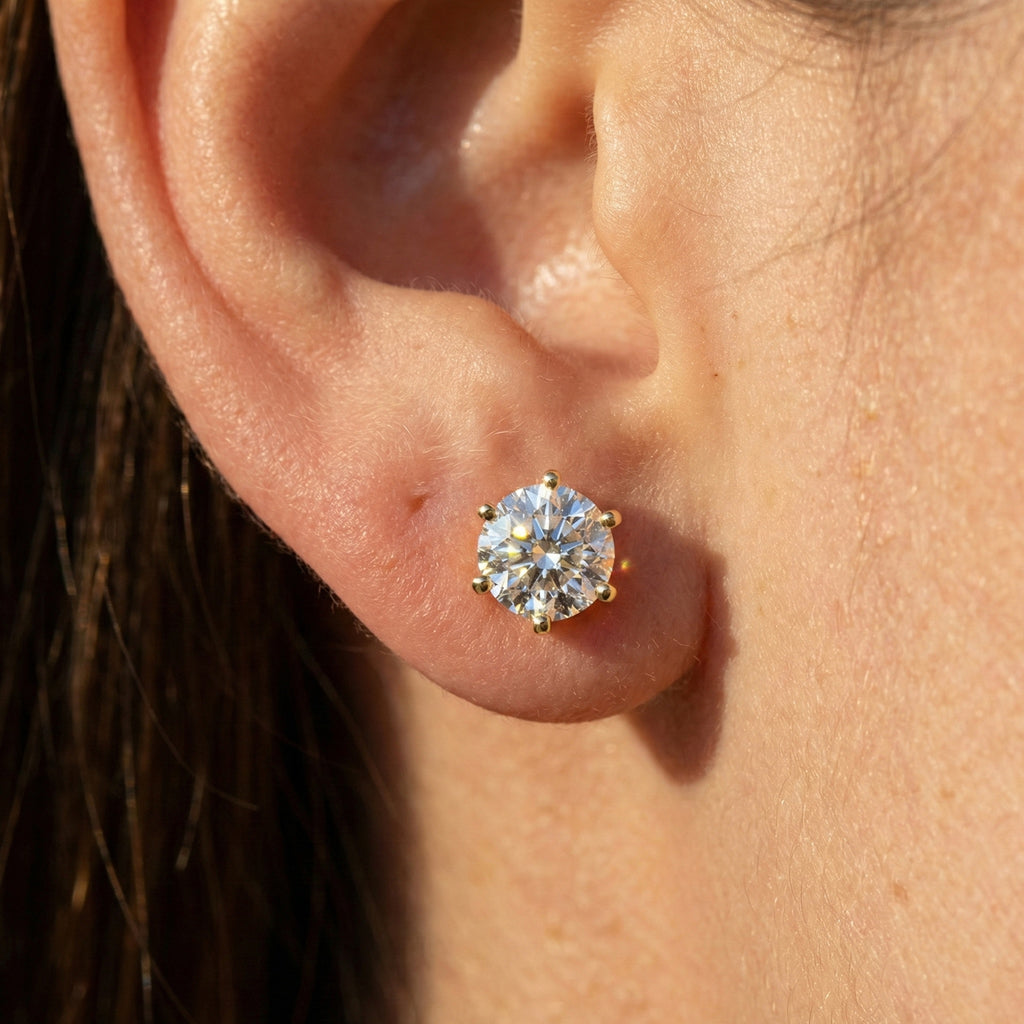 Trending 2 Carat Lab Diamond Solitaire Earrings in 14K Gold | Brilliant Round Cut Bridal Jewelry