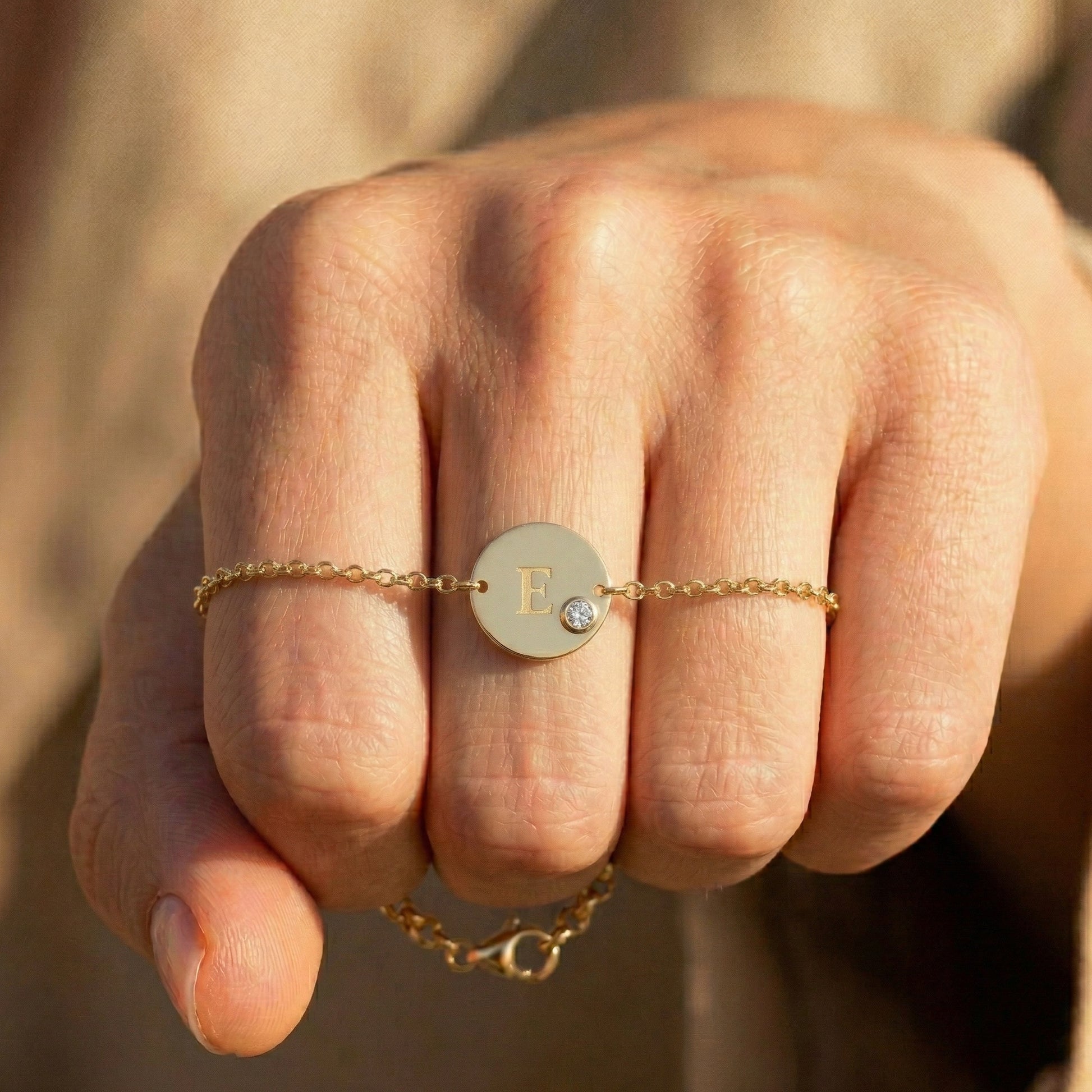 Personalized Alphabet Circle Disc Chain Bracelet, 14k Gold Monogram Initial Bracelet, Dainty Minimalist Jewelry, Wedding Gift for Her