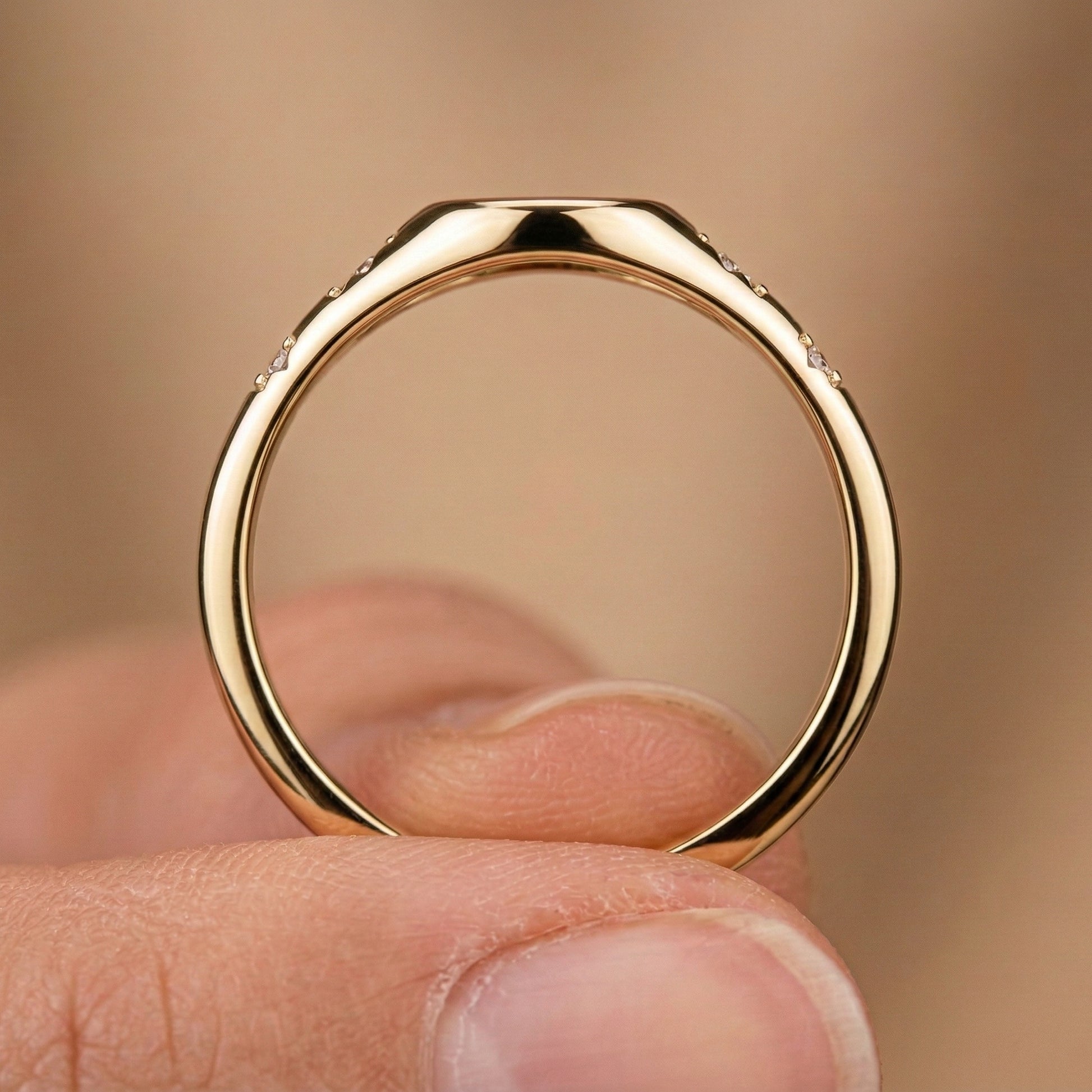 Chunky Gold Initial Signet Ring with Star Set Lab Diamonds, Modern Personalized Letter Ring, Custom Monogram Jewelry, Wedding Gift for Women