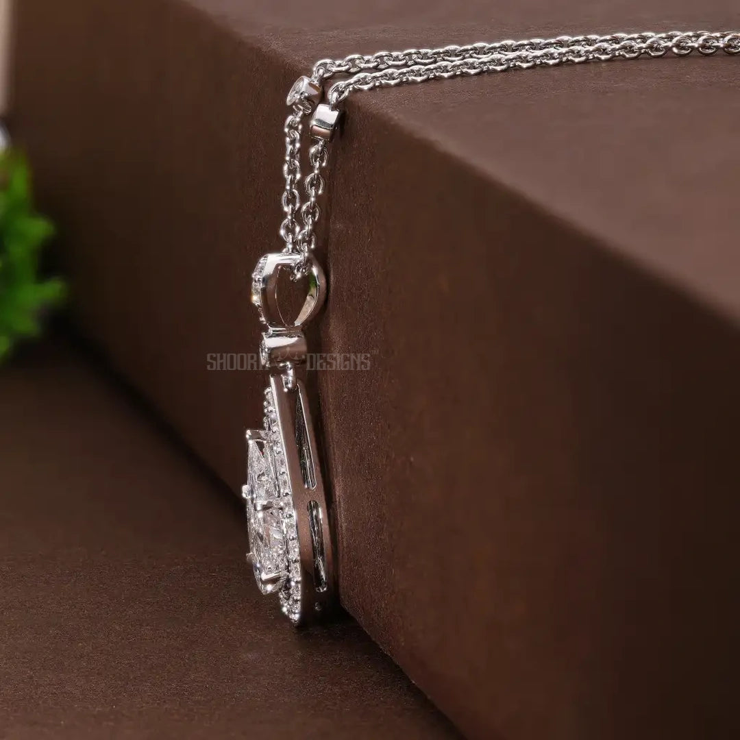 Elegant Teardrop Illusion Pear Halo Wedding Pendant in Natural Diamond – 14k Solid Gold, Everyday Pendant Gift for Wife, Handmade Jewelry