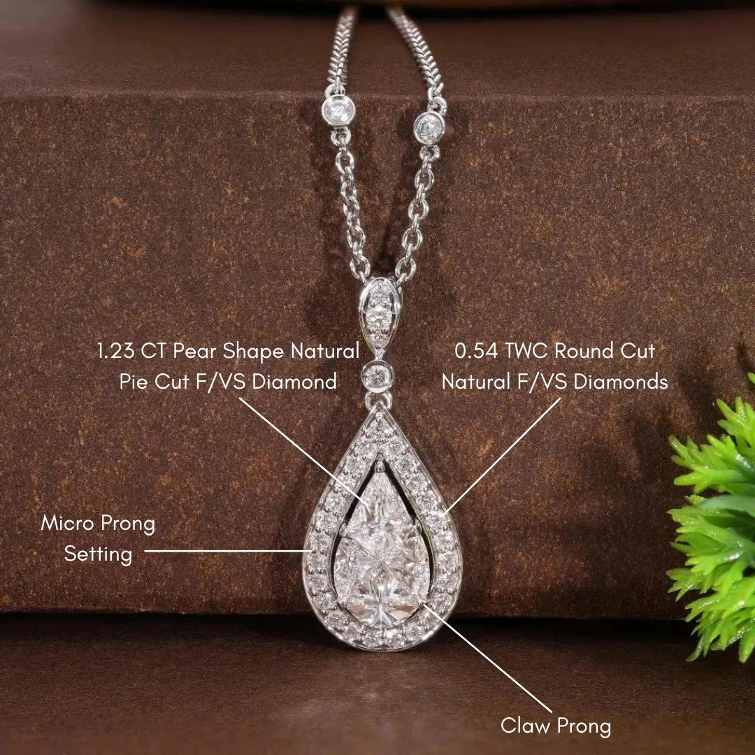 Elegant Teardrop Illusion Pear Halo Wedding Pendant in Natural Diamond – 14k Solid Gold, Everyday Pendant Gift for Wife, Handmade Jewelry