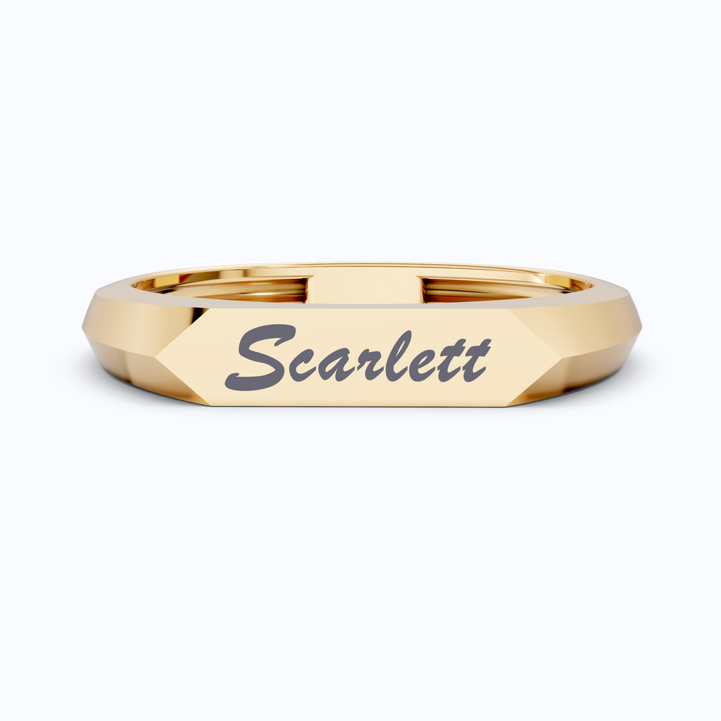 Personalized Knife Edge Name Engraved Wedding Band in 14k Solid Gold, Birthday Gift for Her, Modern Customized Band, Minimal Engraved Ring