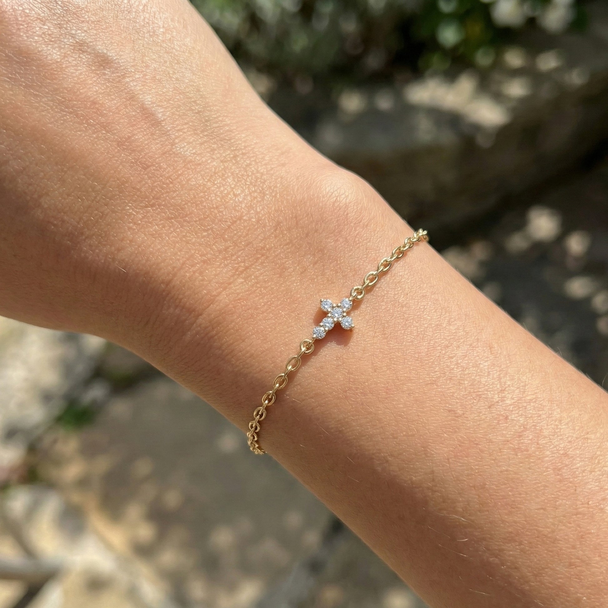 Everyday Jesus Cross Link Bracelet in 14K Solid Gold, 0.21 TCW Round Cut Lab Grown diamonds, Women's Minimal Jewelry, Gift for Her