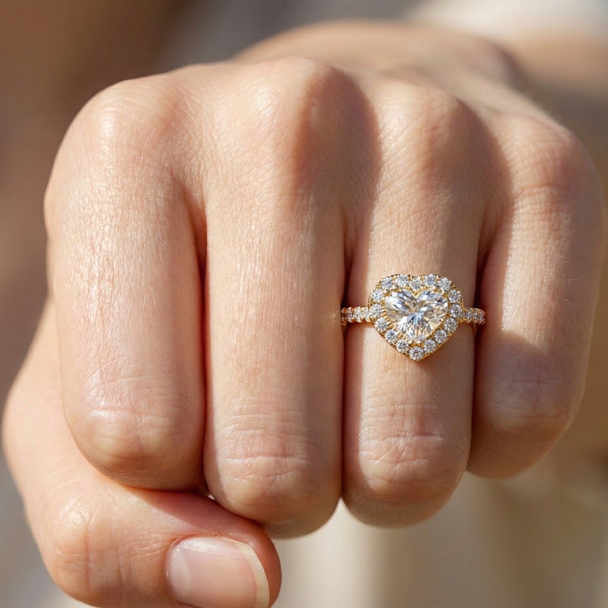 Classic Heart Halo Cathedral Pavé Band Engagement Ring in Lab Grown Diamond – 14k Solid Gold, Everyday Ring For Bridal