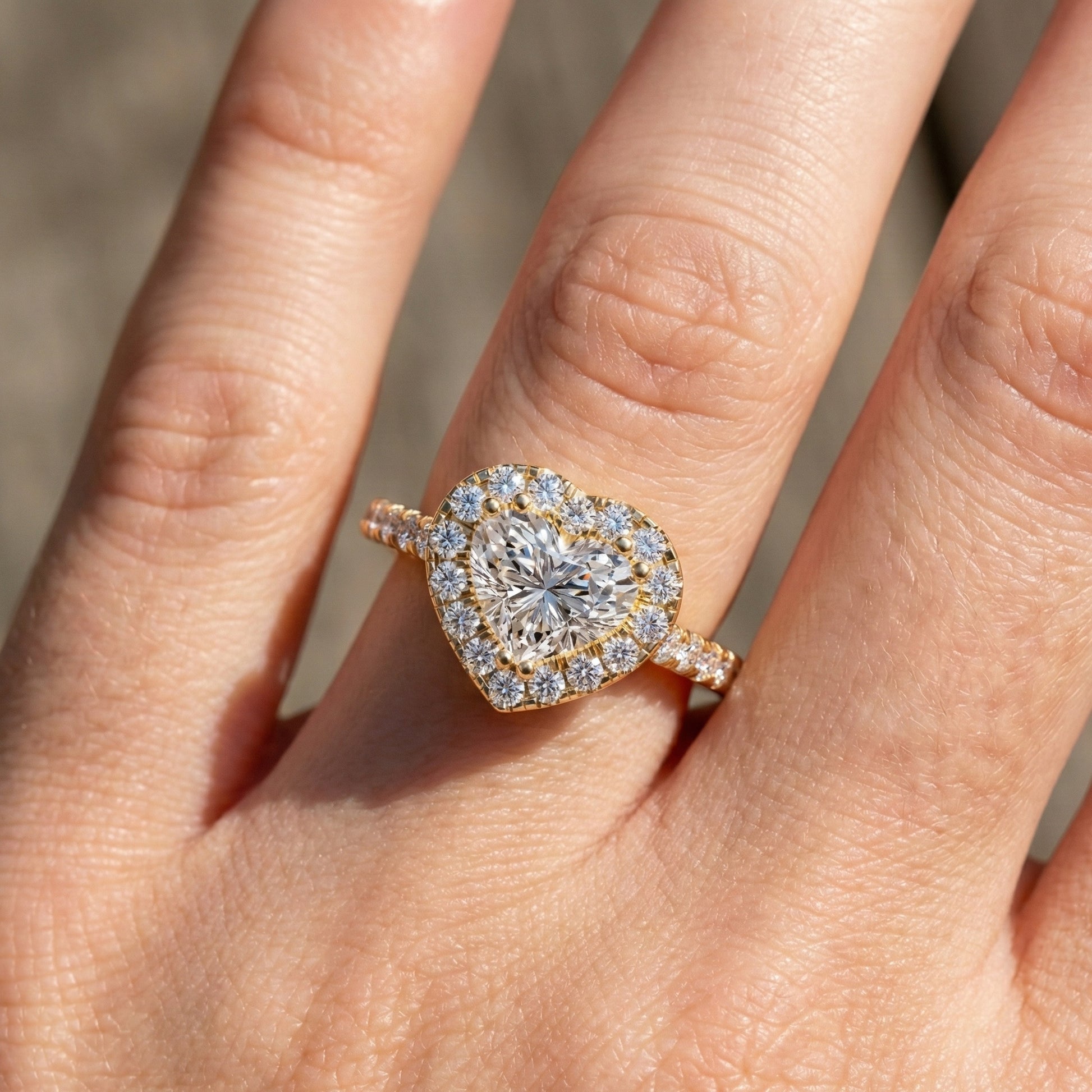 Classic Heart Halo Cathedral Pavé Band Engagement Ring in Lab Grown Diamond – 14k Solid Gold, Everyday Ring For Bridal