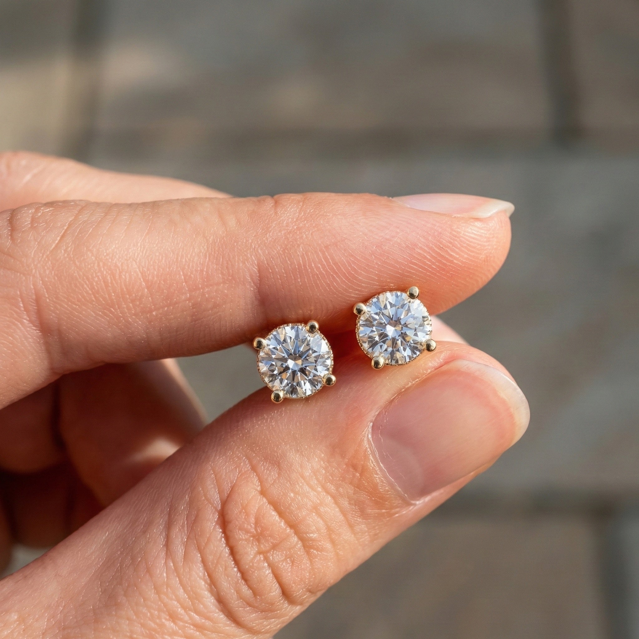 Morden Hidden Halo Wedding Stud Earrings in 14K Yellow Gold, 1.07 TCW Round Cut Lab Created Diamonds, Birthday Gift For Women, Handmade Jewelry