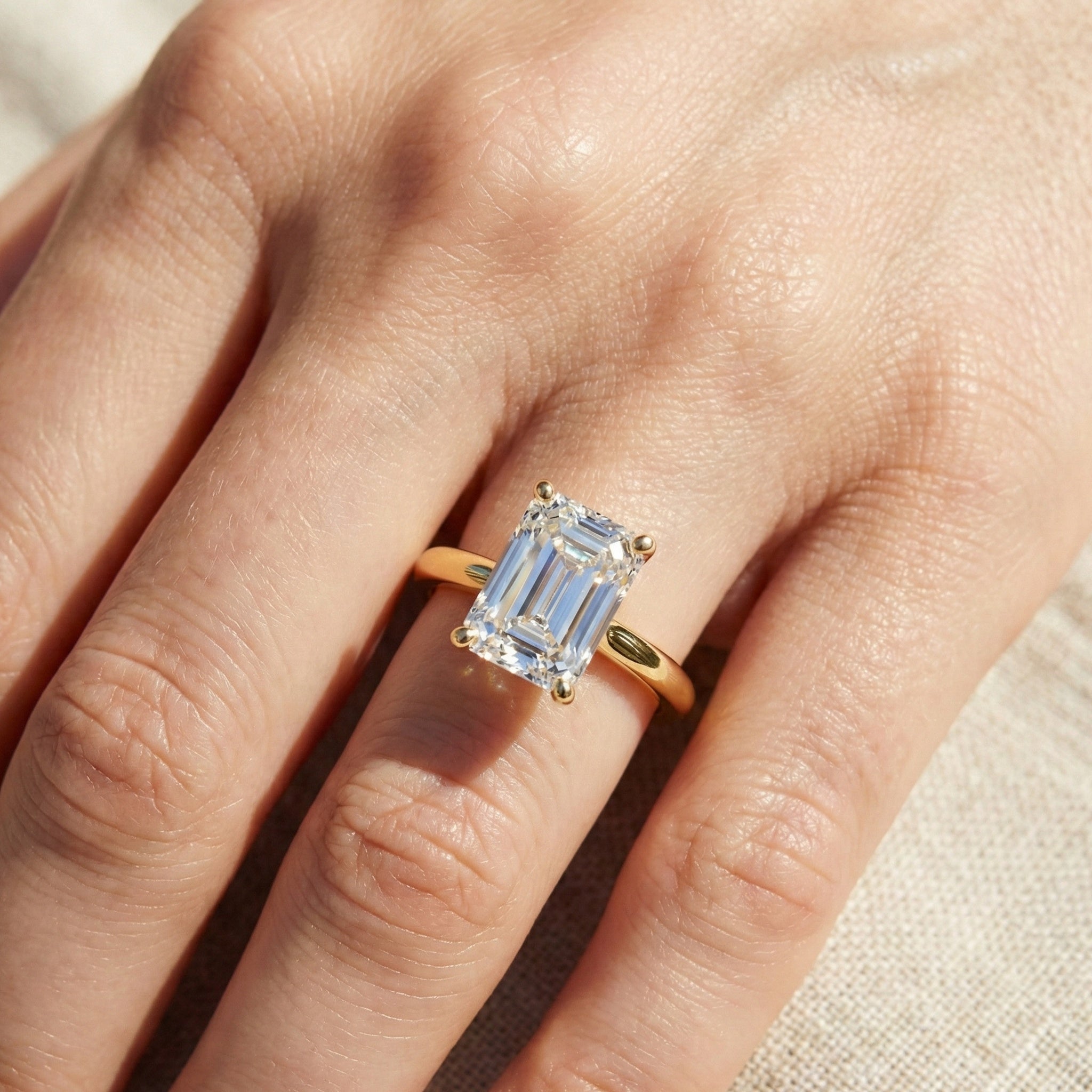 Emerald Cut Solitaire Classic Prong Set Engagement Ring in 14k Solid Gold, 1.00 CT Emerald Cut Lab Grown Diamond, Wedding Gift for Women