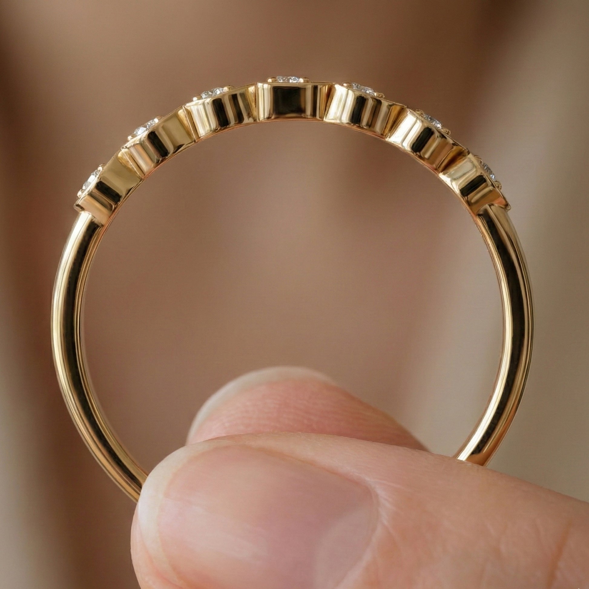 Teardrop Motif Stacking Wedding Band in 14K Solid Gold, 0.06 TCW Round Cut Lab Diamonds, Promise Band, Wedding Bridal Jewelry, Gift For Her