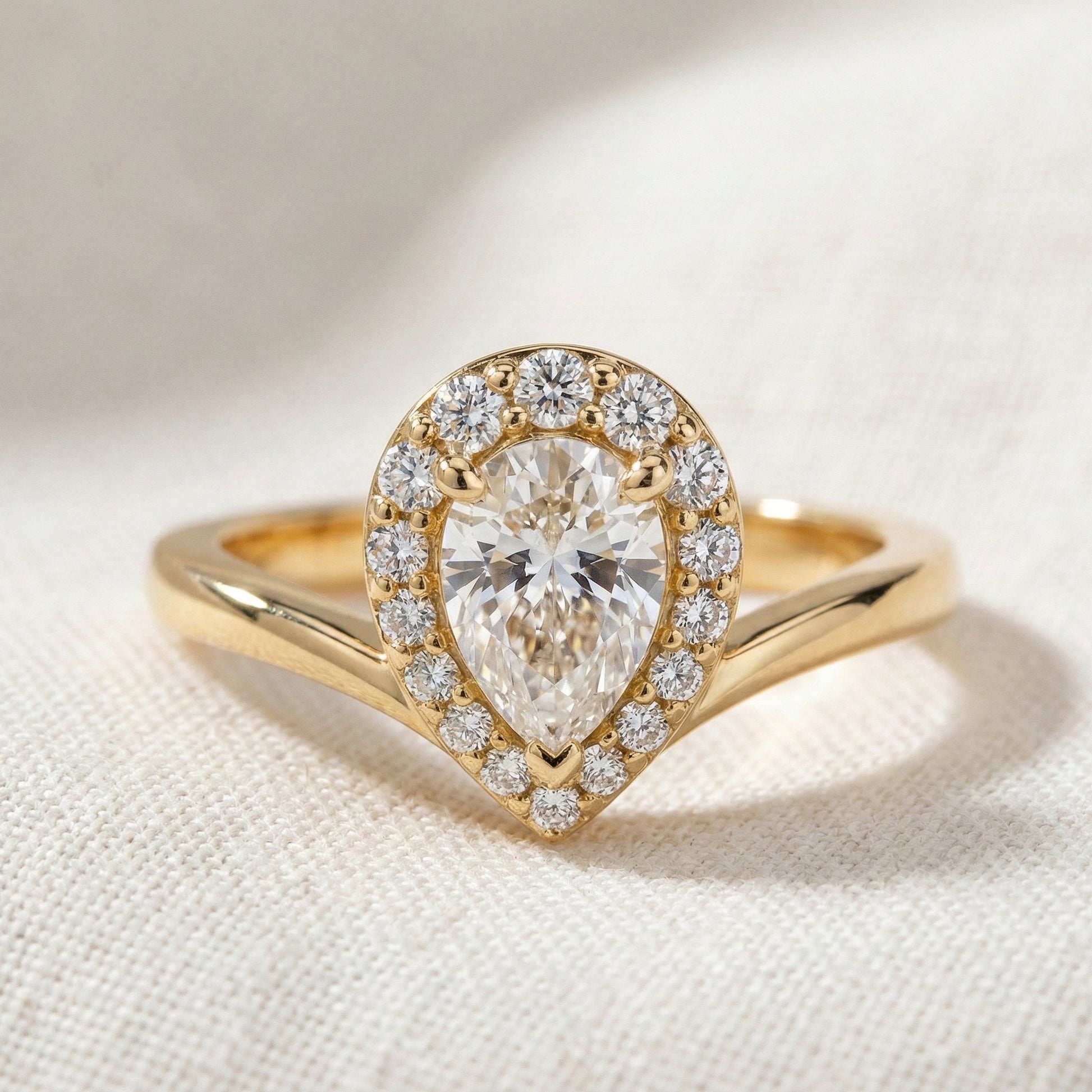 Teardrop Halo Split Shank Ring in Solid 14k Gold or Sterling Silver Engagement Ring, Anniversary Gift for Wife, Everyday Jewelry