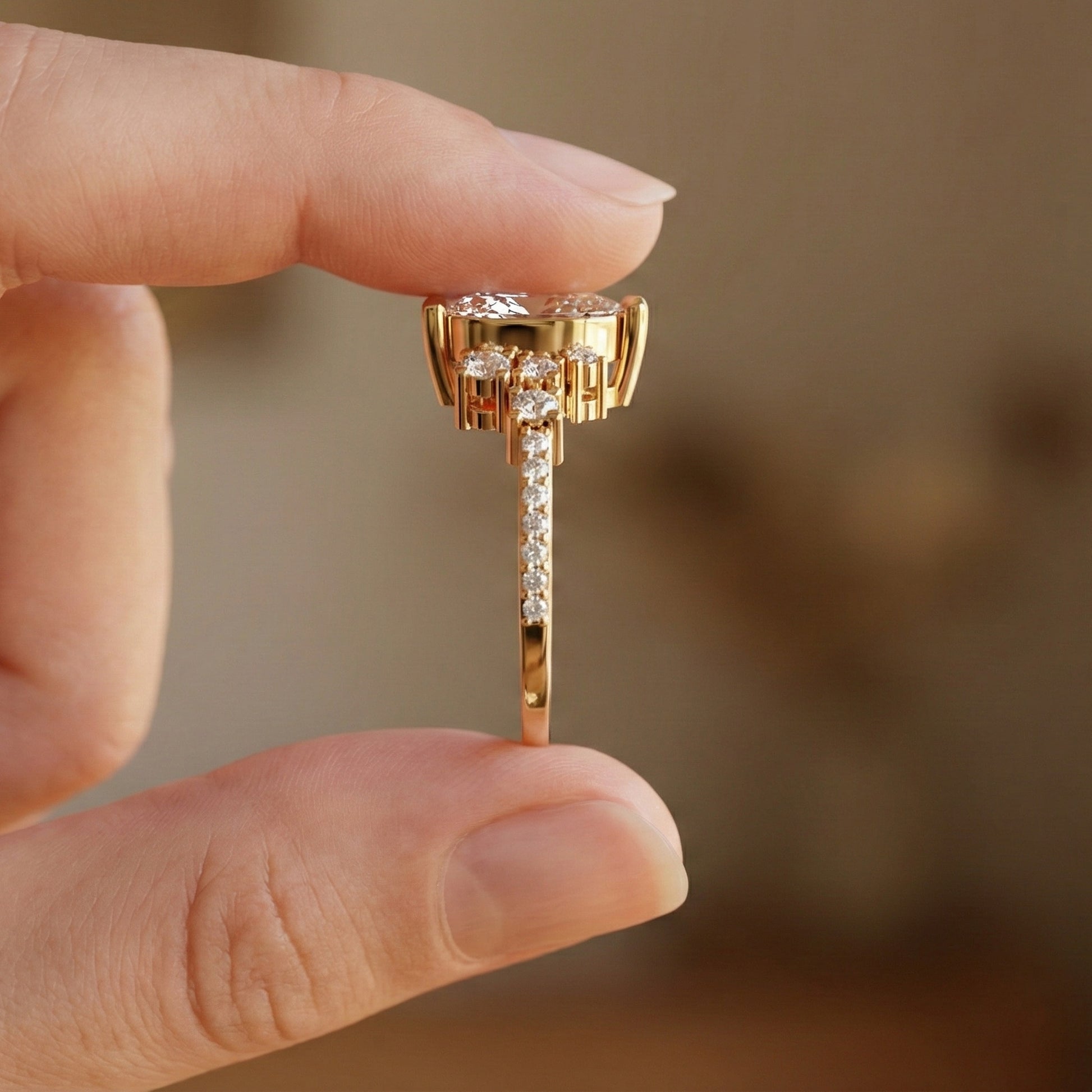 Marquise Cluster Halo Pave Engagement Ring in 14K Yellow Gold, 0.74 TCW Marquise/Round Cut Lab Created Diamonds, Handmade Jewelry, Anniversary Gift