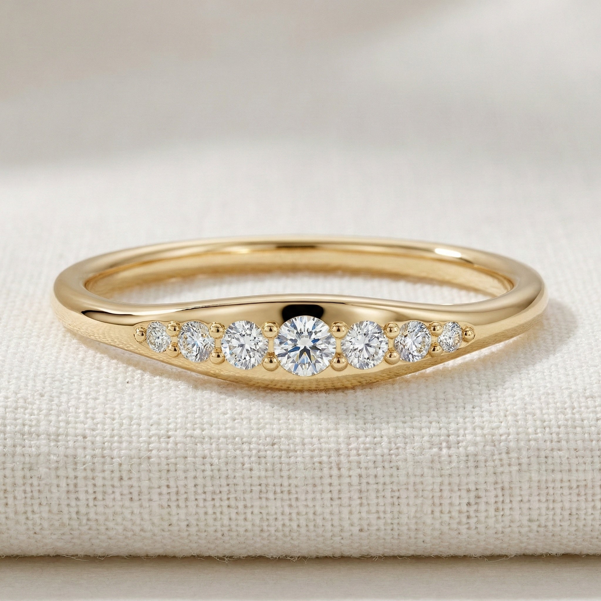 Tapered Round Cut Lab Diamond Engagement Band in Solid 10k/14k Gold, Wedding Gift for Wife, Handmade Simple Band Jewelry